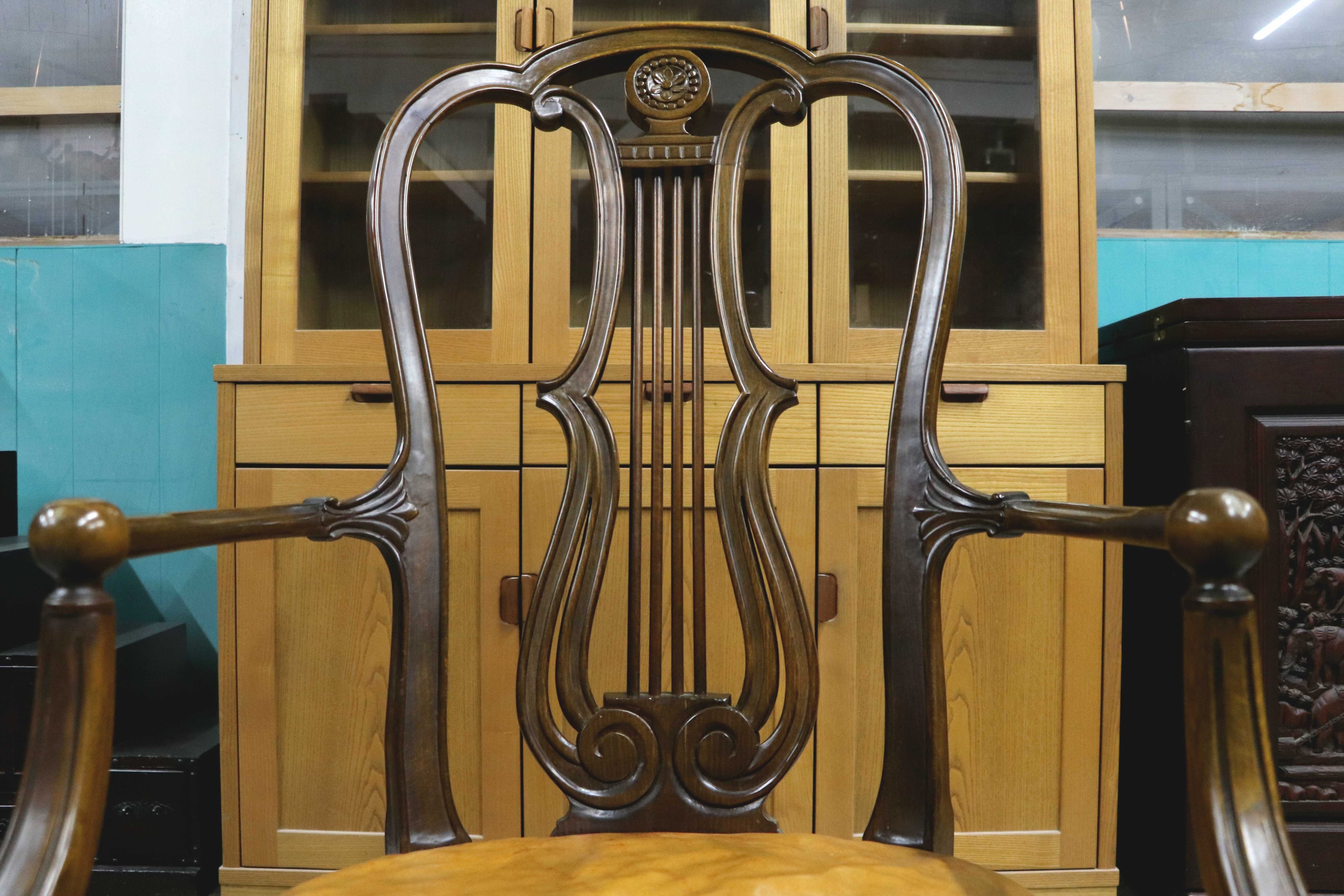 GMIO291○英国アンティーク アームチェア ダイニングチェア 食卓椅子 木製 レザー クラシック ヨーロピアン 輸入家具