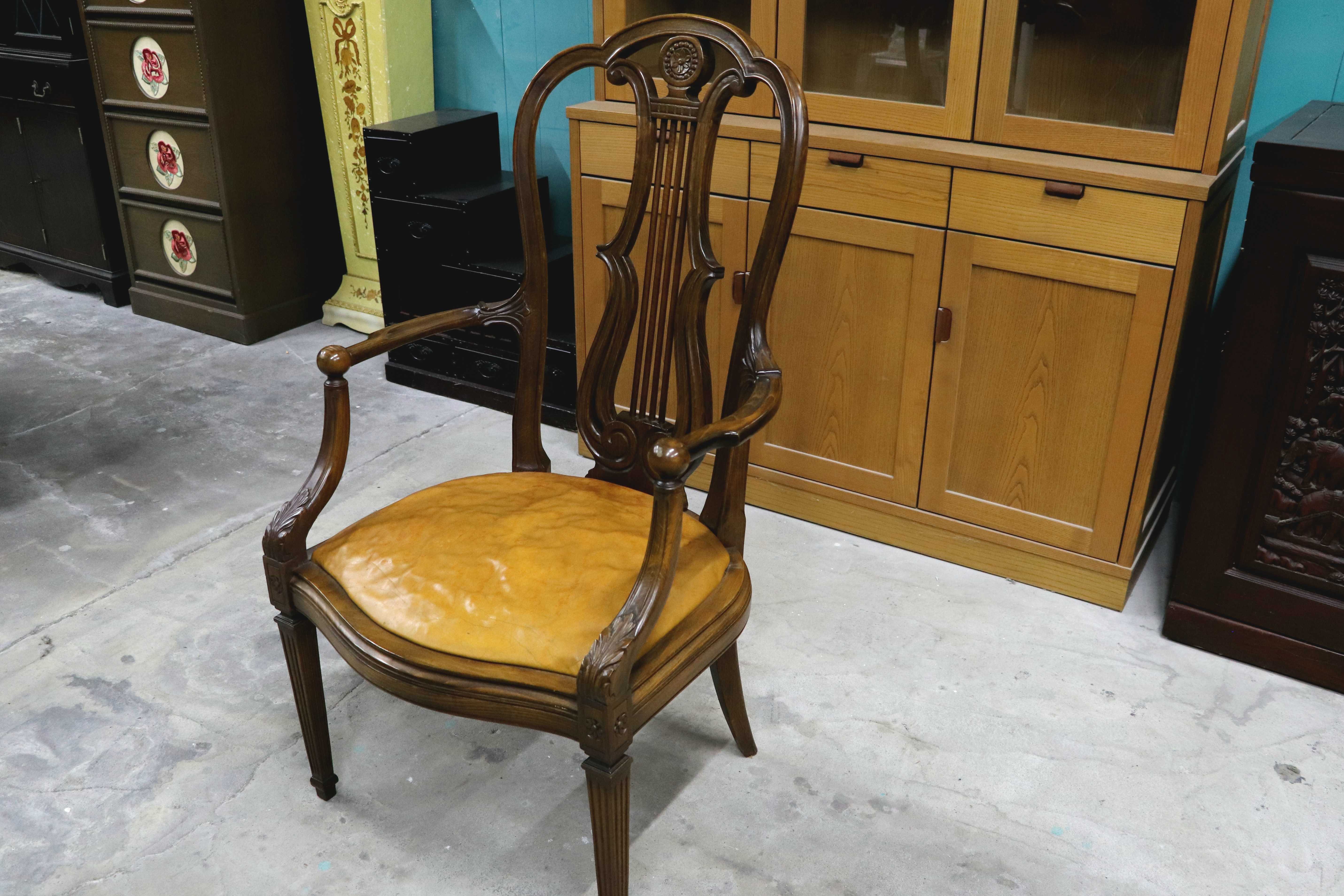 GMIO291○英国アンティーク アームチェア ダイニングチェア 食卓椅子 木製 レザー クラシック ヨーロピアン 輸入家具