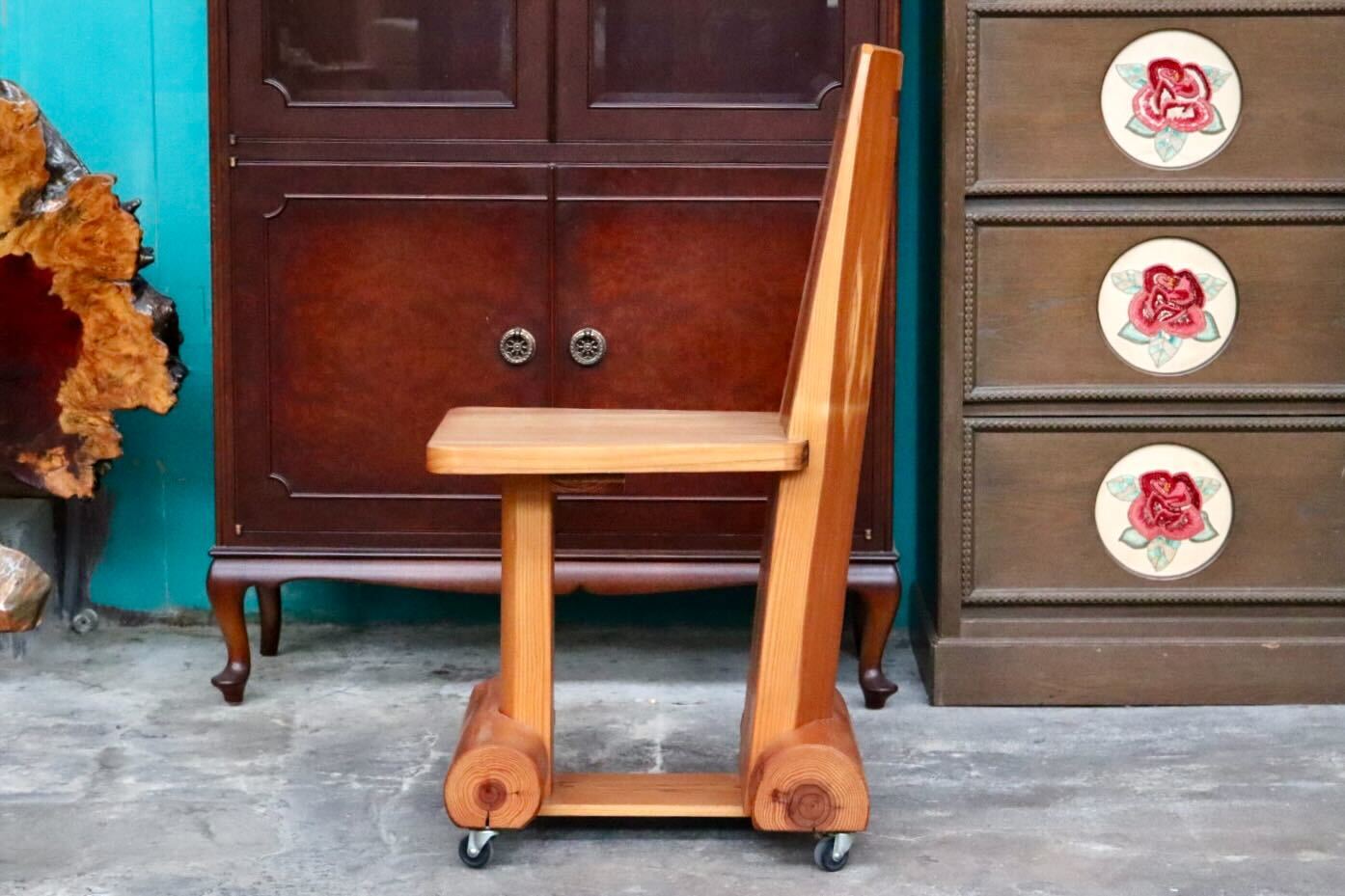 GMIH356F○工房家具 ダイニングチェア アームレスチェア 椅子 スツール キャスター ウッド 木製 無垢材 カントリー レトロ