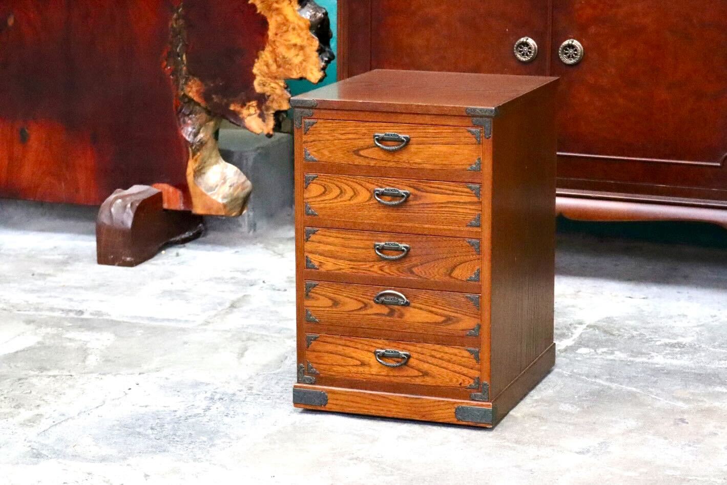 GMIH355○小箪笥 タンス 民芸家具 5段チェスト 時代箪笥 整理箪笥 引き出し収納 キャスター 和家具 和室 レトロ