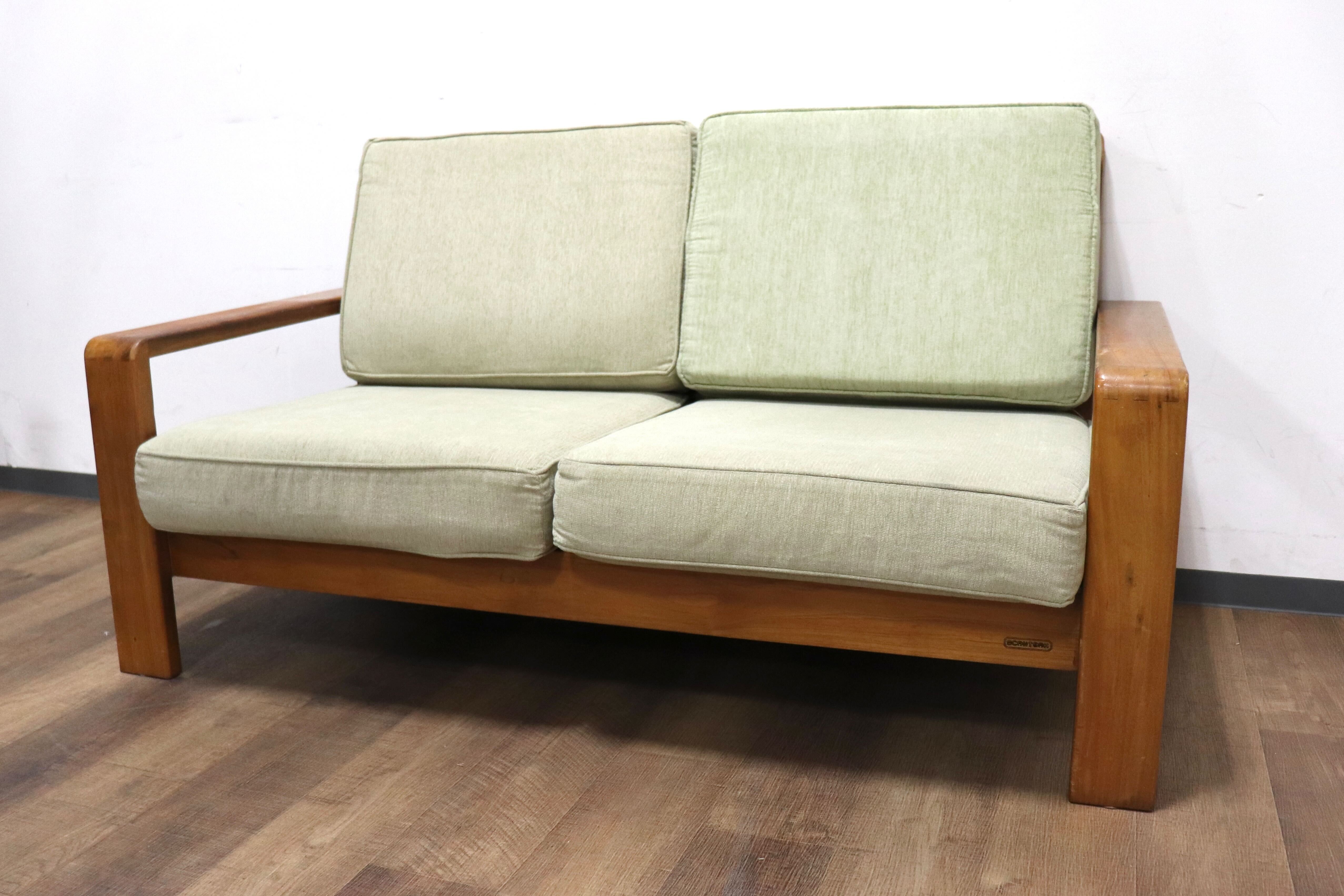 GMHK278○SCANTEAK / スキャンティーク IKON イコン 2人掛けソファ ラブソファ ファブリック グリーン チーク材 無垢 定価約18.5万