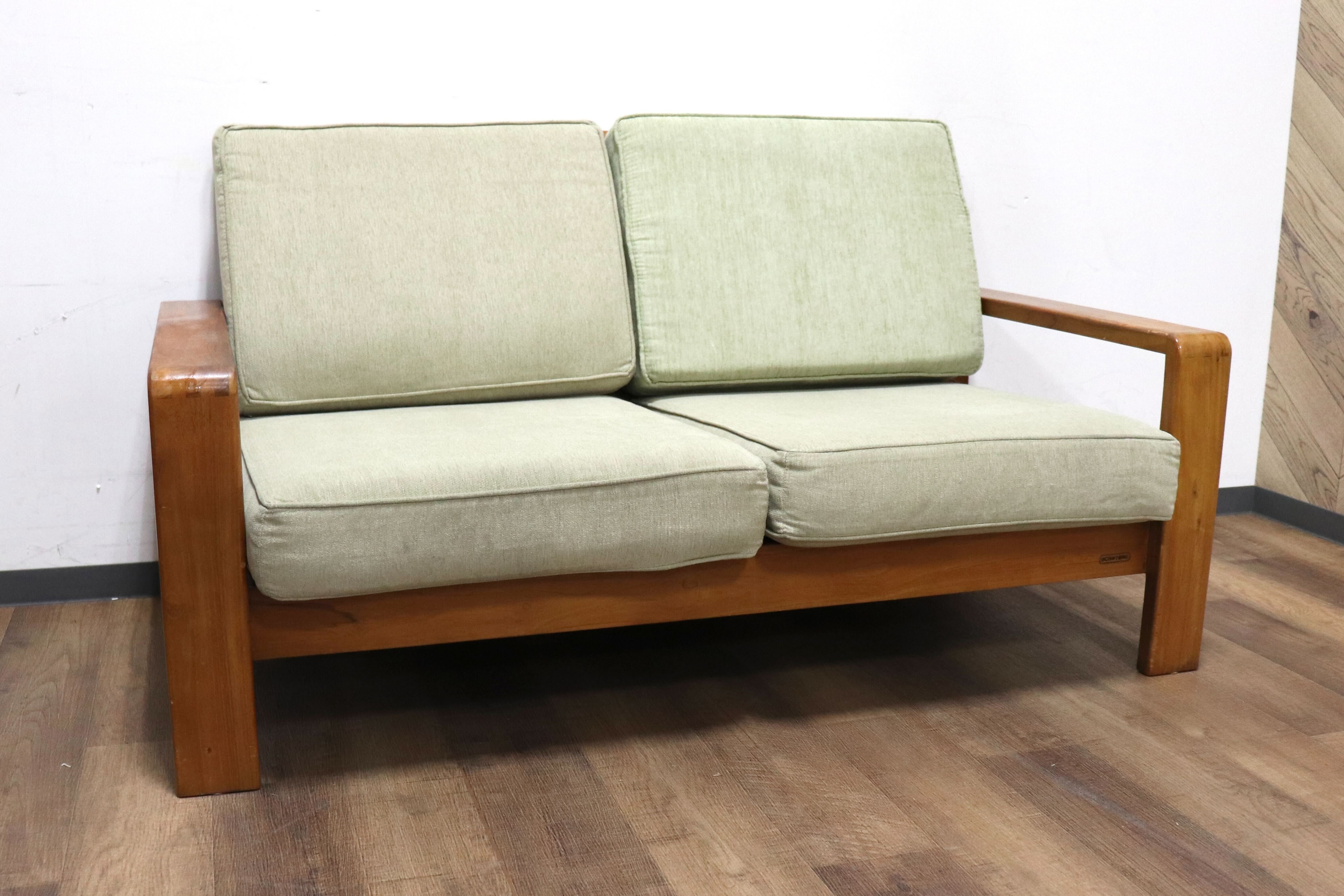 GMHK278○SCANTEAK / スキャンティーク IKON イコン 2人掛けソファ ラブソファ ファブリック グリーン チーク材 無垢 定価約18.5万