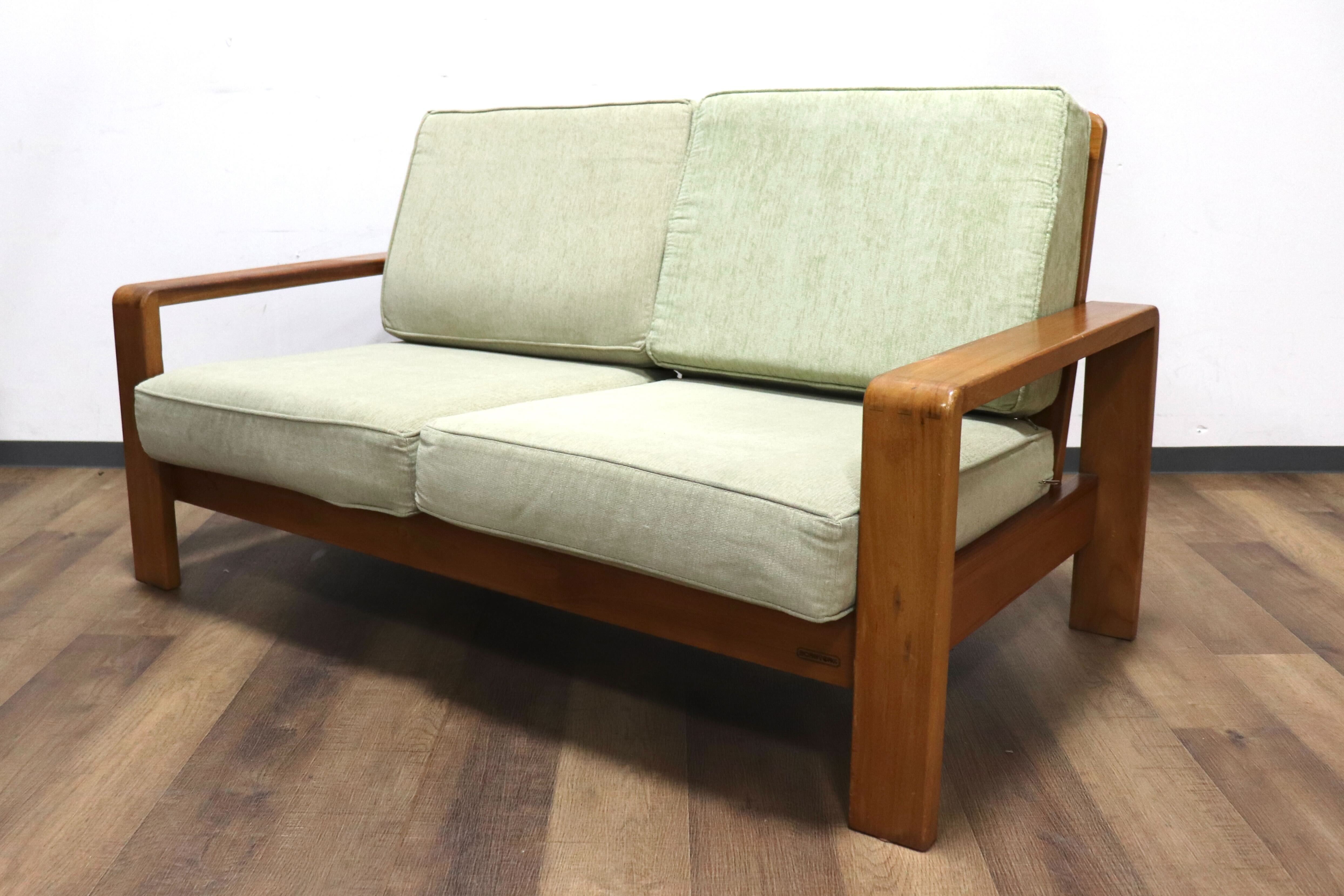 GMHK278○SCANTEAK / スキャンティーク IKON イコン 2人掛けソファ ラブソファ ファブリック グリーン チーク材 無垢 定価約18.5万