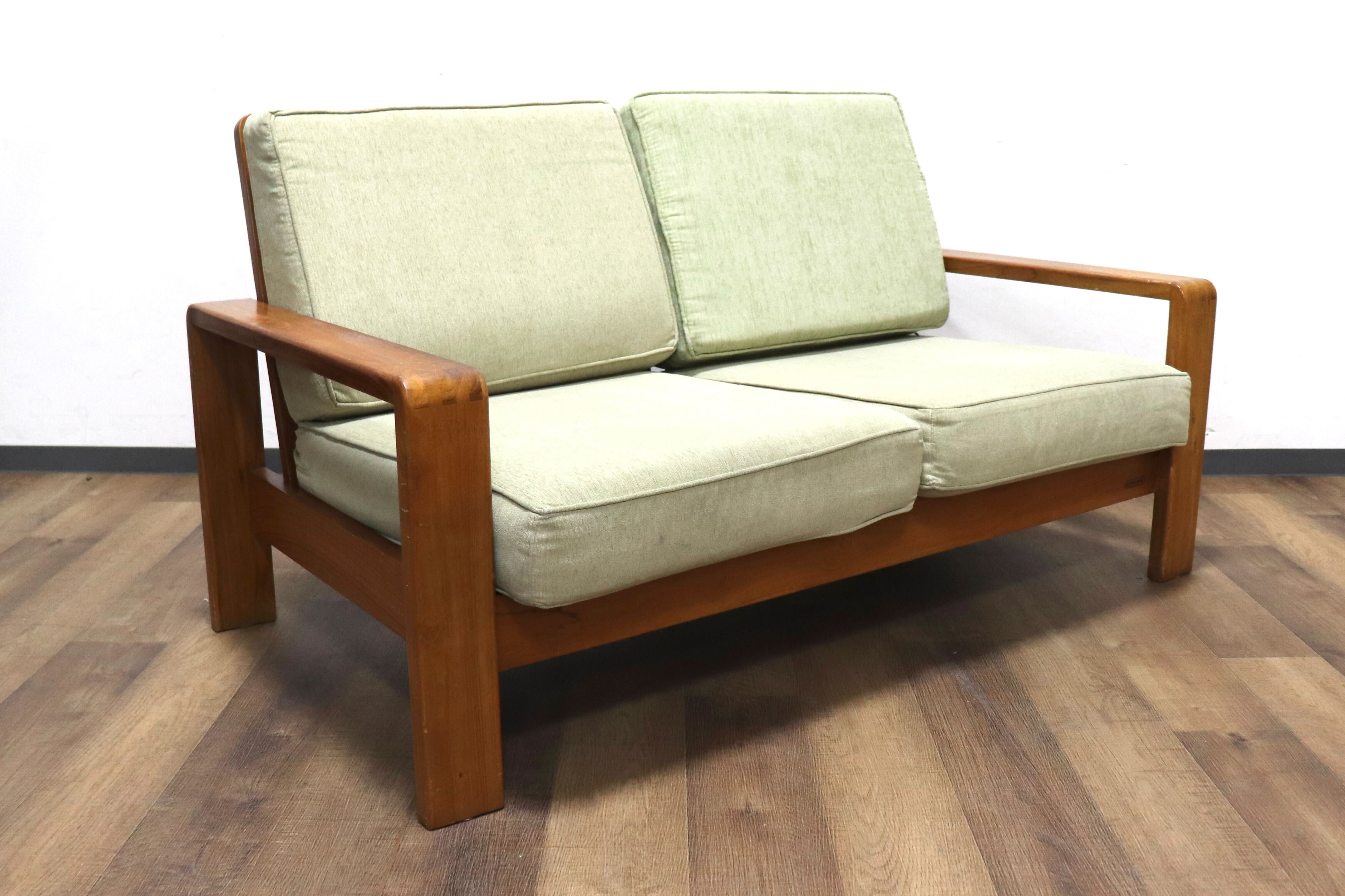 GMHK278○SCANTEAK / スキャンティーク IKON イコン 2人掛けソファ ラブソファ ファブリック グリーン チーク材 無垢 定価約18.5万