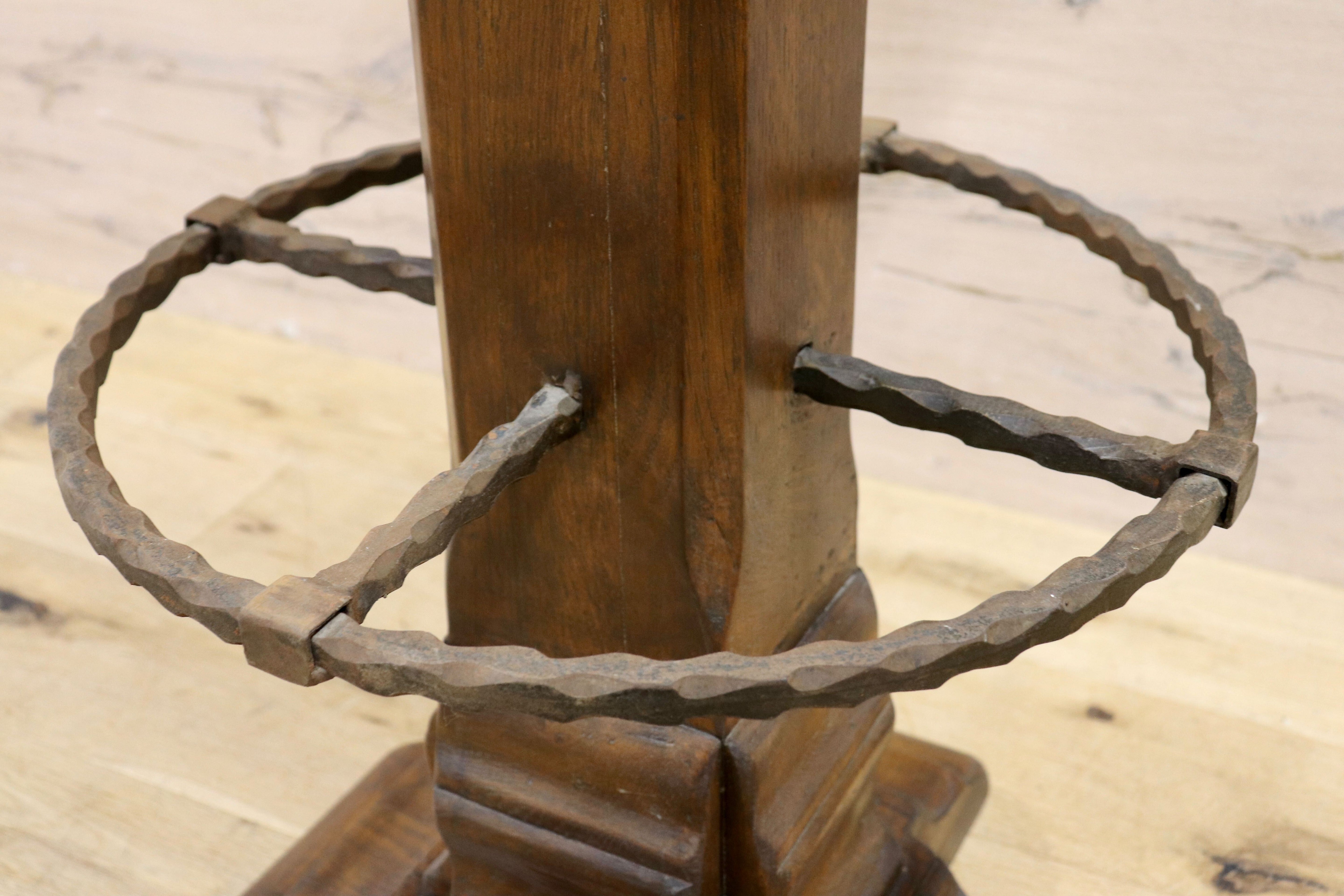 GMIK7J○スペイン製 カスティリアンスタイル バースツール ハイチェア カウンター 回転式 椅子 オーク 本革 アンティーク ヴィンテージ