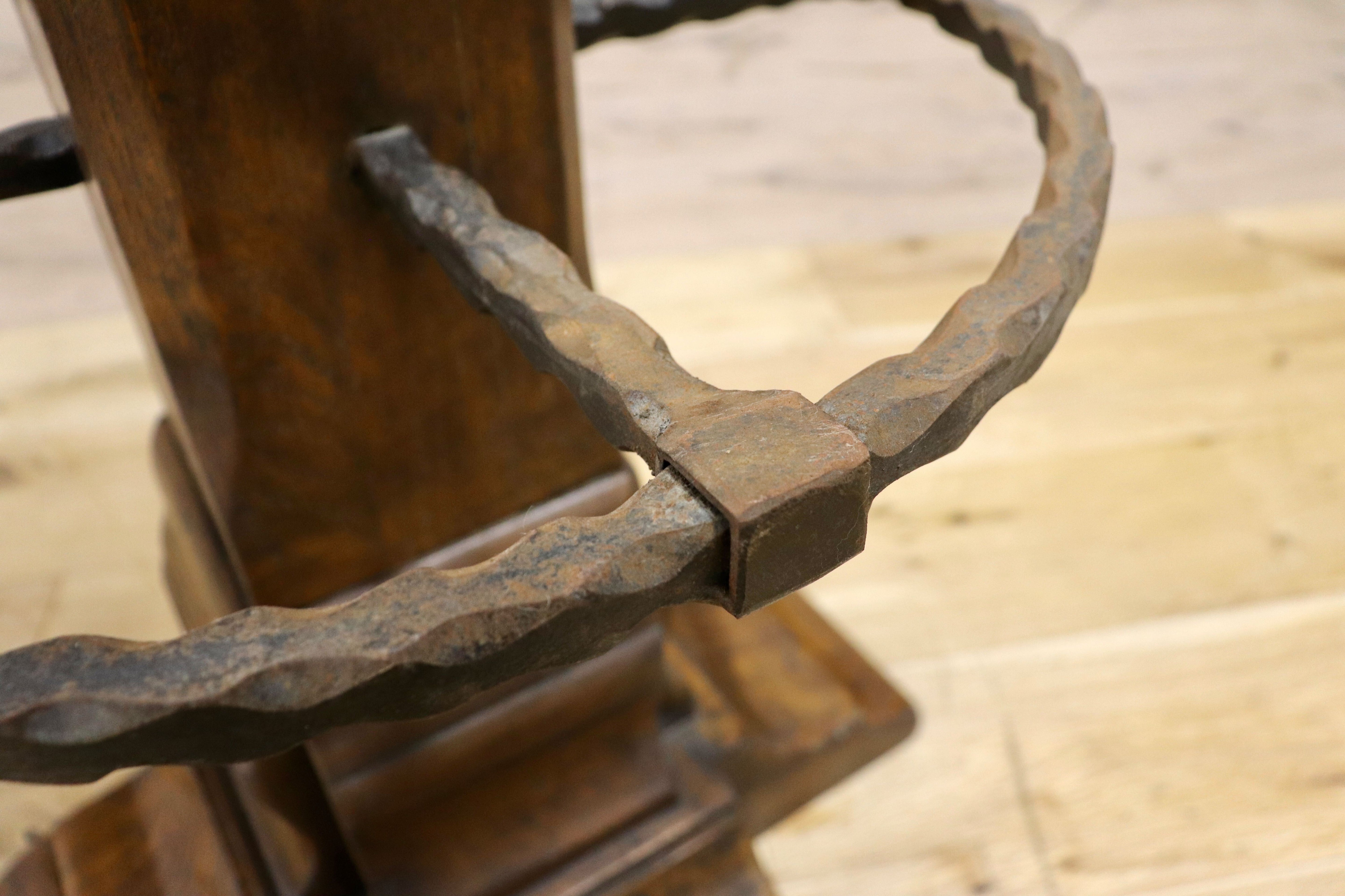 GMIK7J○スペイン製 カスティリアンスタイル バースツール ハイチェア カウンター 回転式 椅子 オーク 本革 アンティーク ヴィンテージ