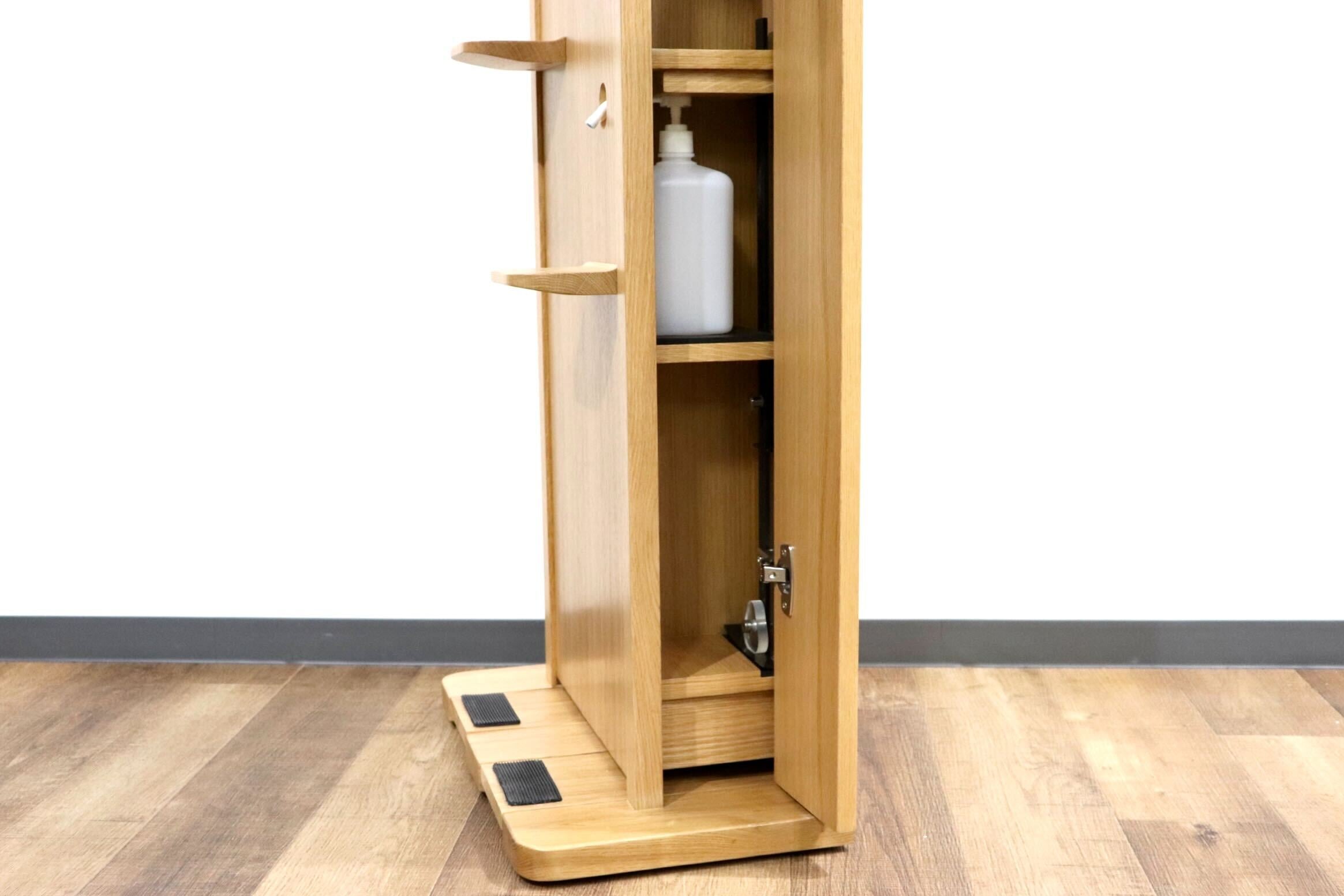 GMHN284B○森明商店 Kireidana Smart-w アルコール消毒スタンド フットペダル 親子両用 オーク材 ナチュラル ホテル オフィス 定価約7.6万