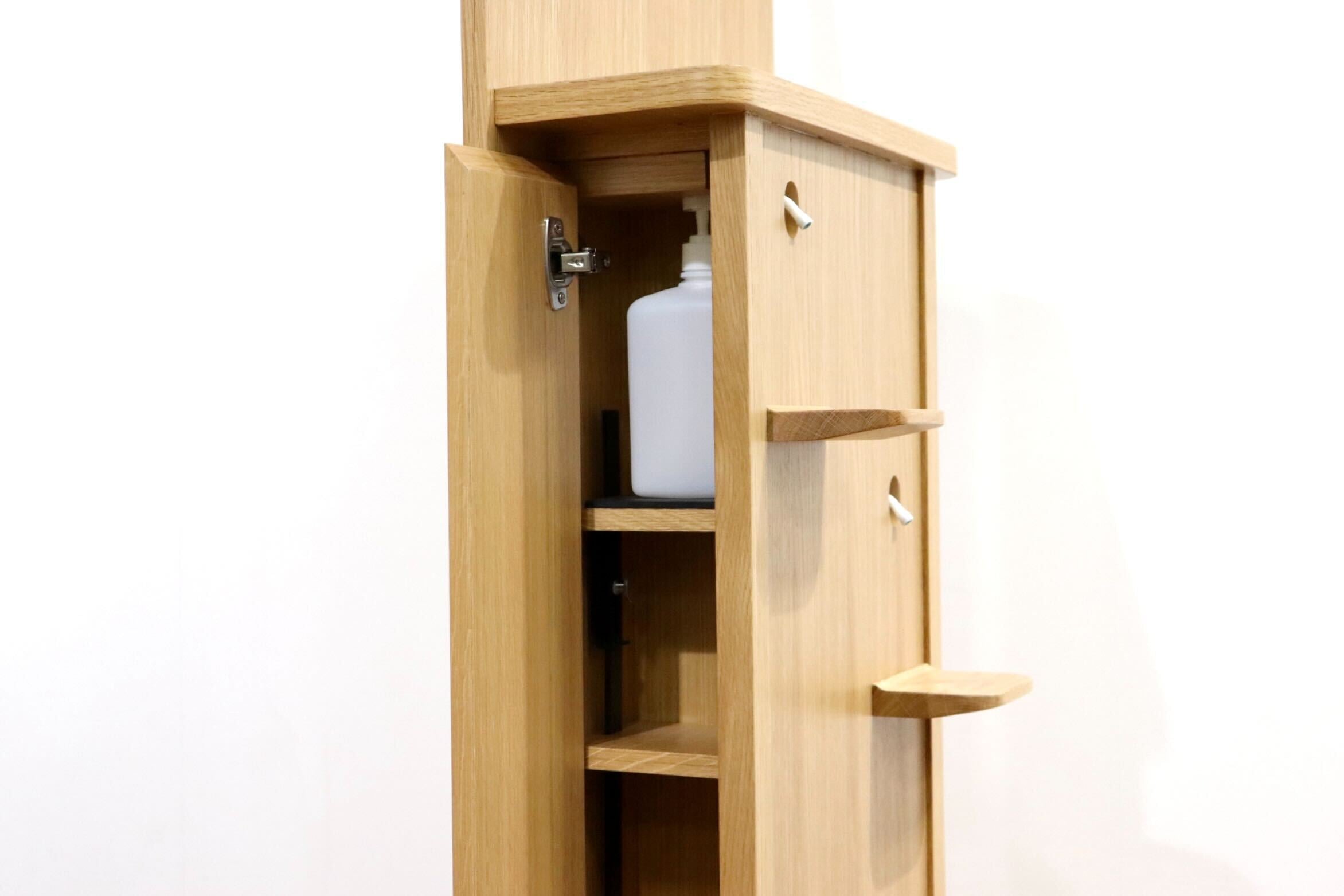GMHN284B○森明商店 Kireidana Smart-w アルコール消毒スタンド フットペダル 親子両用 オーク材 ナチュラル ホテル オフィス 定価約7.6万