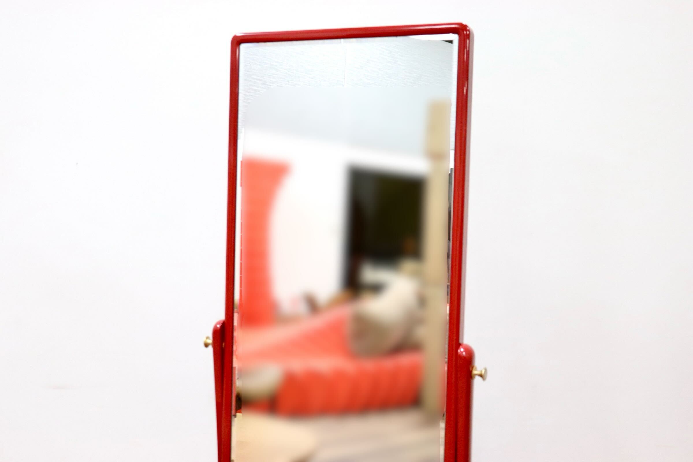 GMGF120○MATSUSO / 松創 秋草に朱 橘型 全身鏡 姿見 スタンドミラー 漆塗り 朱色 和モダン 府中家具 IDC大塚家具 定価約84万 展示品