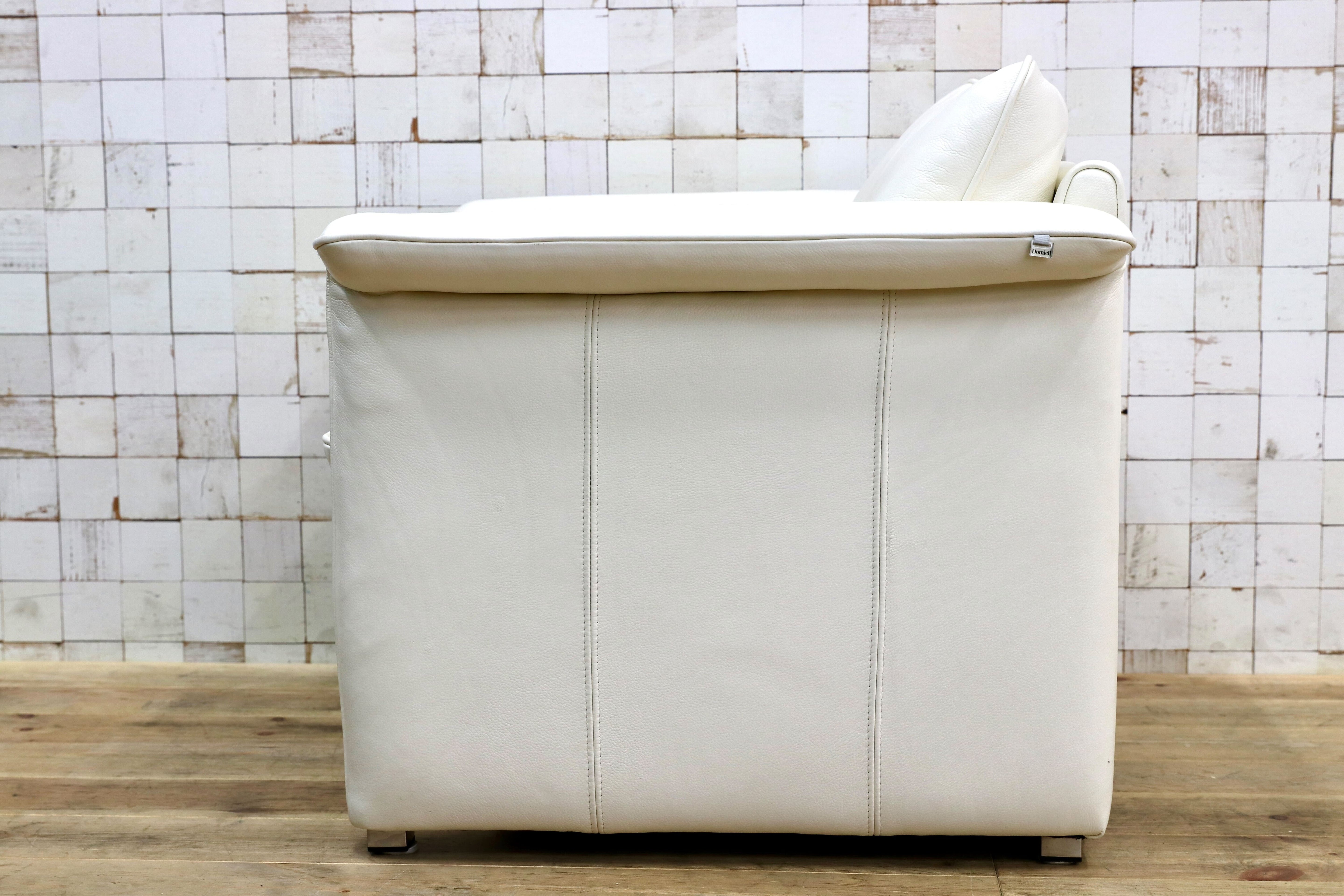 GMIN15A○Domicil / ドミシール 1人掛けソファ シングルソファ ラウンジチェア 白 総革 レザー ドイツ IDC大塚家具 定価約14万 展示品