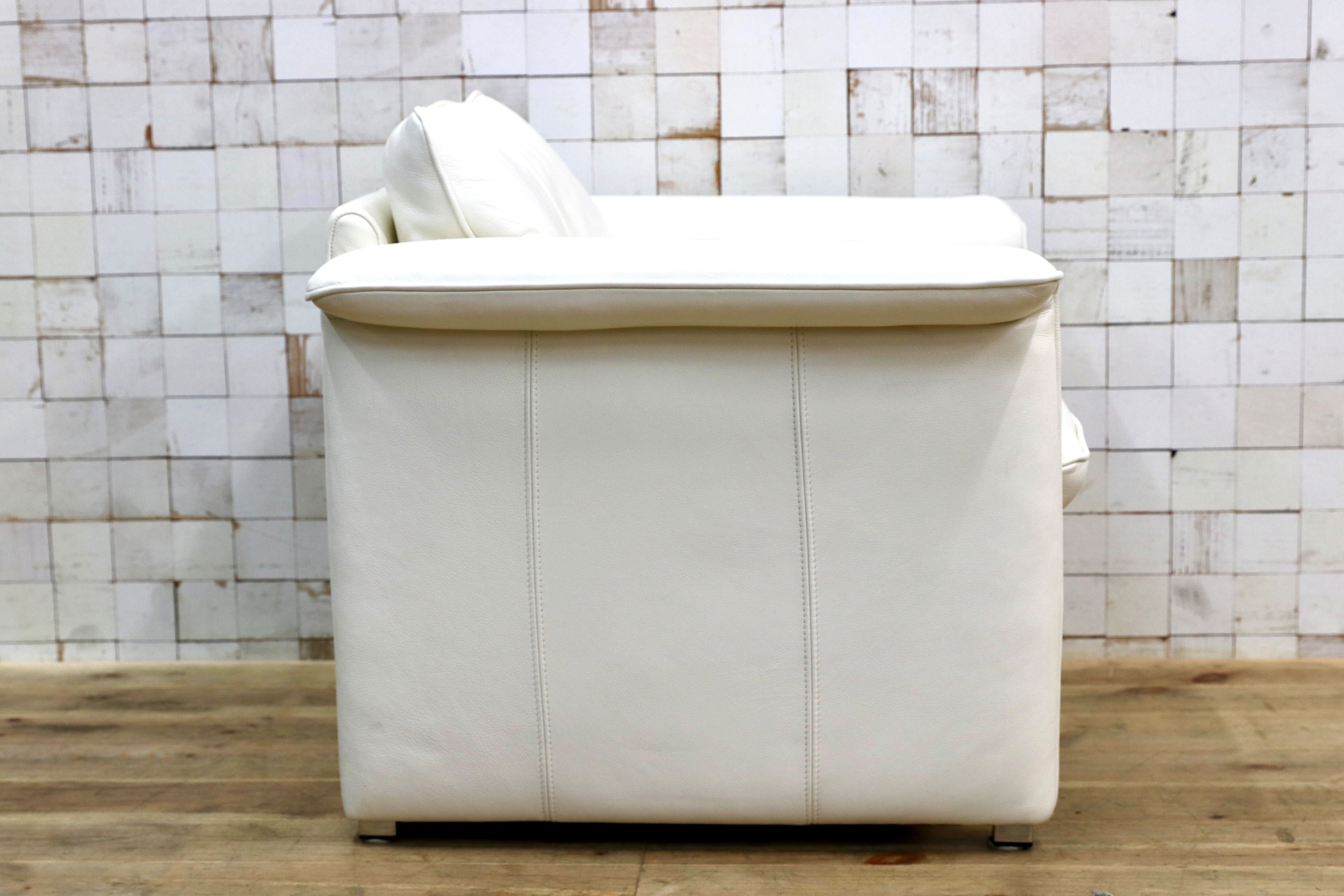 GMIN15A○Domicil / ドミシール 1人掛けソファ シングルソファ ラウンジチェア 白 総革 レザー ドイツ IDC大塚家具 定価約14万 展示品