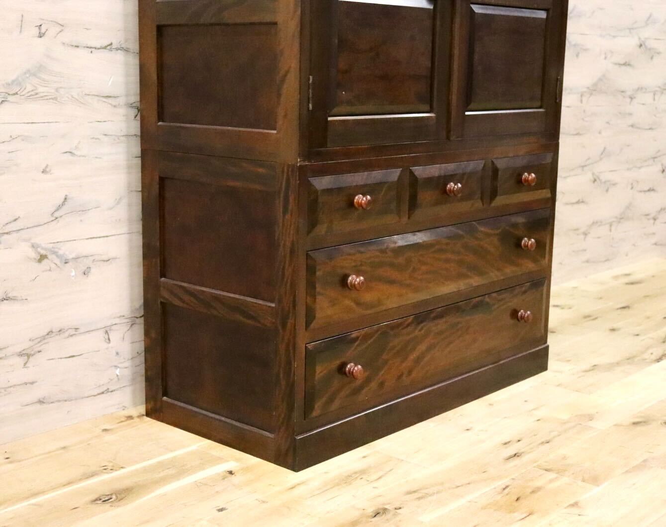 GMGH284○松本民芸家具 D型 和箪笥 整理箪笥 整理タンス 和家具 和モダン 和室 古民家 最高級 ミズメザクラ 無垢材 定価約65万 美品