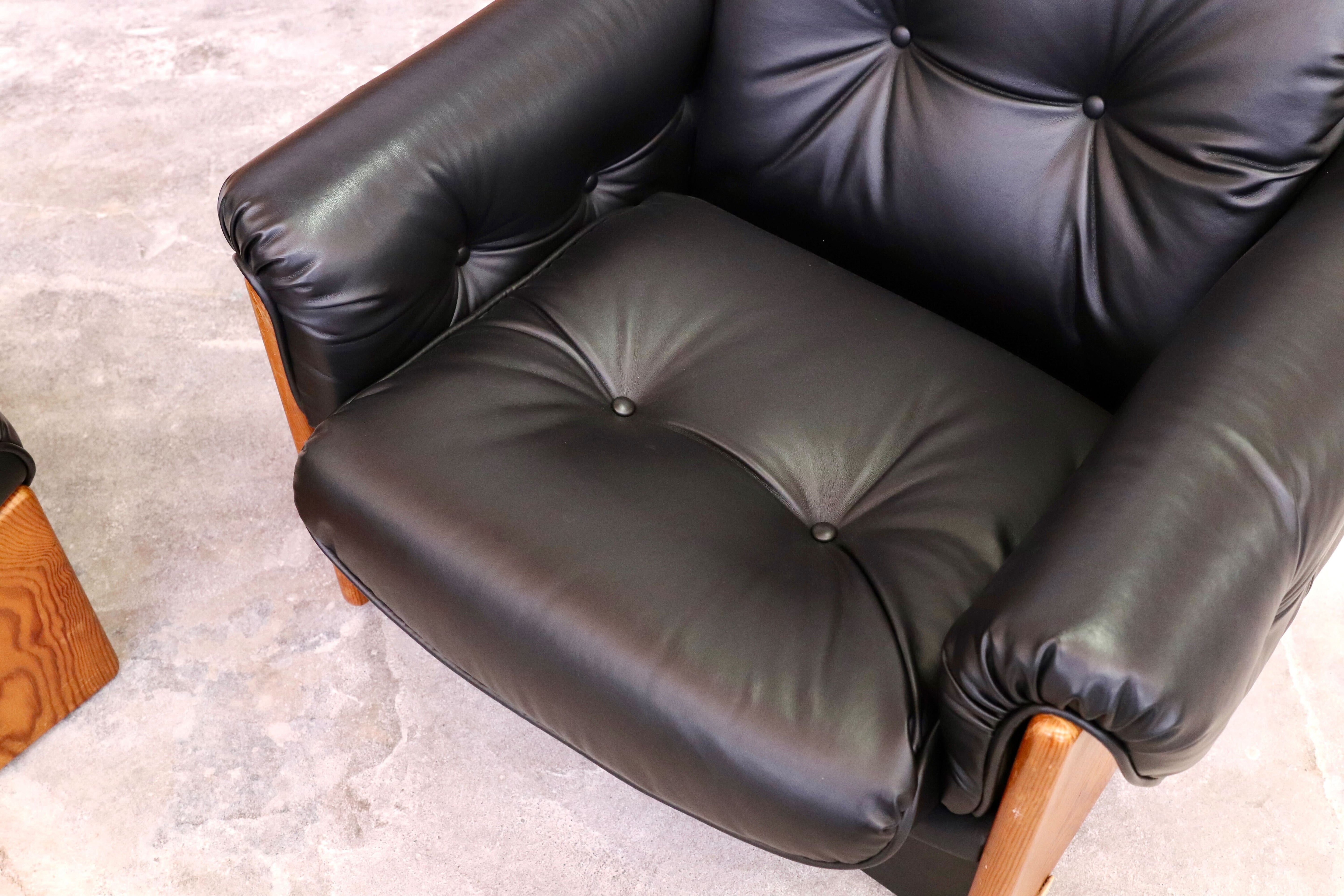 GMHK447○冨士ファニチア / FUJI FURNITURE 国産 ヴィンテージ ラウンジチェア オットマン ブラック パイン材 ジャパニーズモダン 稀少