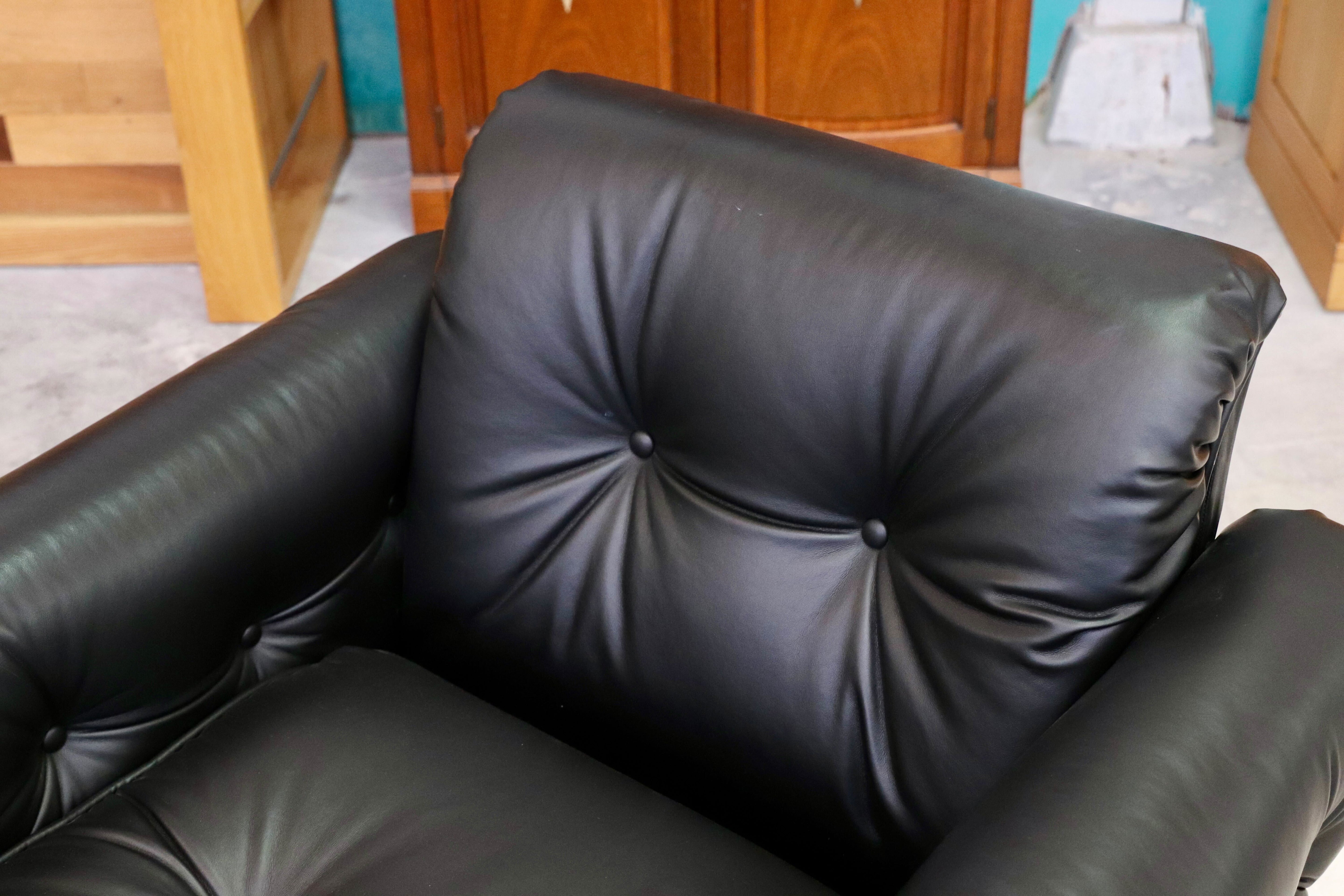 GMHK447○冨士ファニチア / FUJI FURNITURE 国産 ヴィンテージ ラウンジチェア オットマン ブラック パイン材 ジャパニーズモダン 稀少