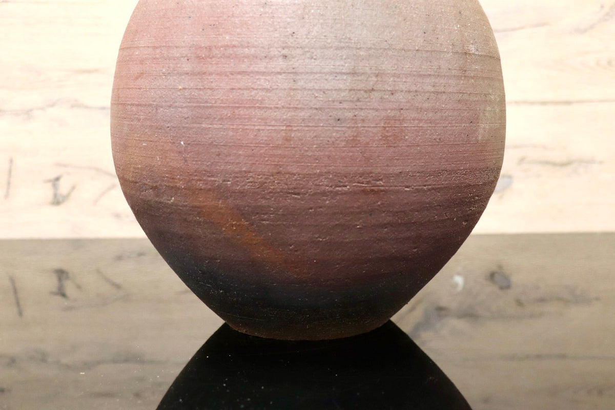 GMJK374T○花器 花入 花瓶 花生 壺 丸壺 床飾り 見立て 置花入 置物 インテリア 茶道具 陶器 焼き締め 共箱 和モダン