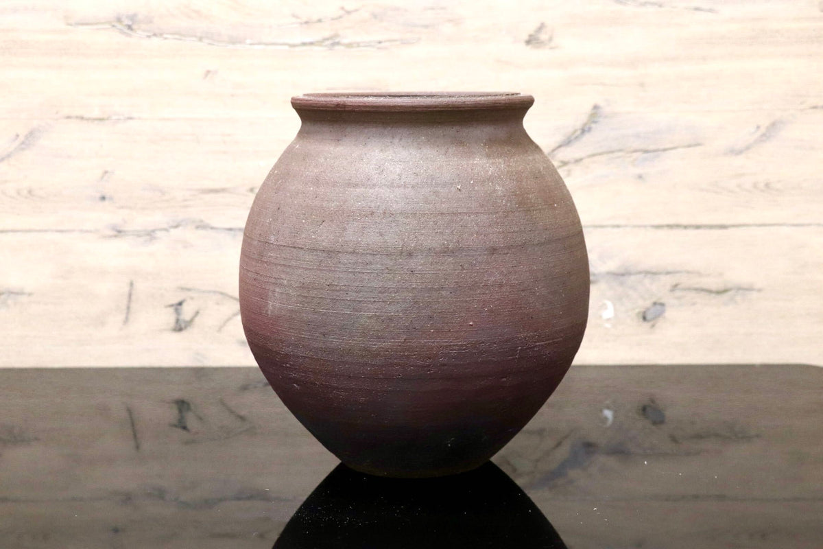 GMJK374T○花器 花入 花瓶 花生 壺 丸壺 床飾り 見立て 置花入 置物 インテリア 茶道具 陶器 焼き締め 共箱 和モダン