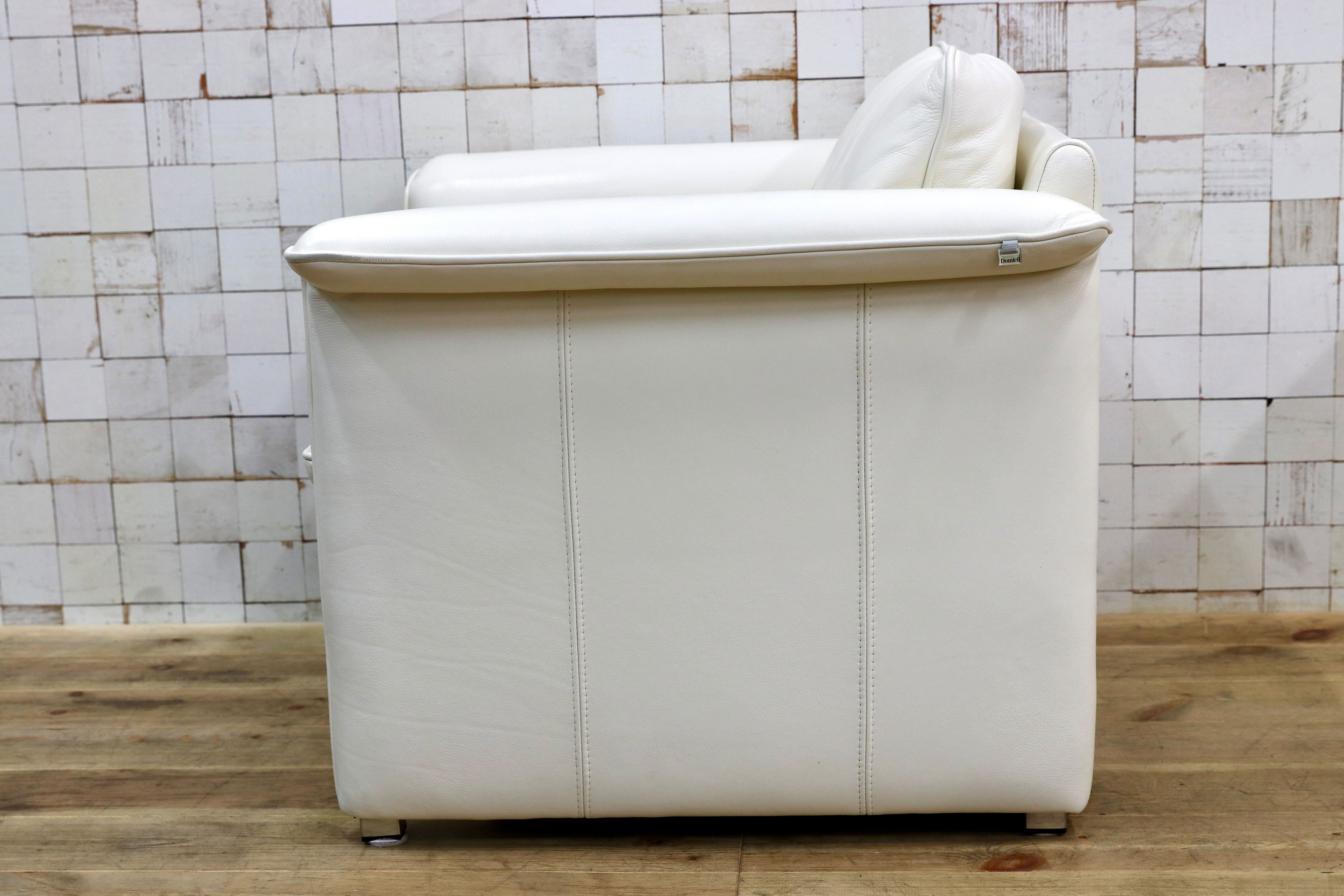GMIN15B○Domicil / ドミシール 1人掛けソファ シングルソファ ラウンジチェア 白 総革 レザー ドイツ IDC大塚家具 定価約14万 展示品