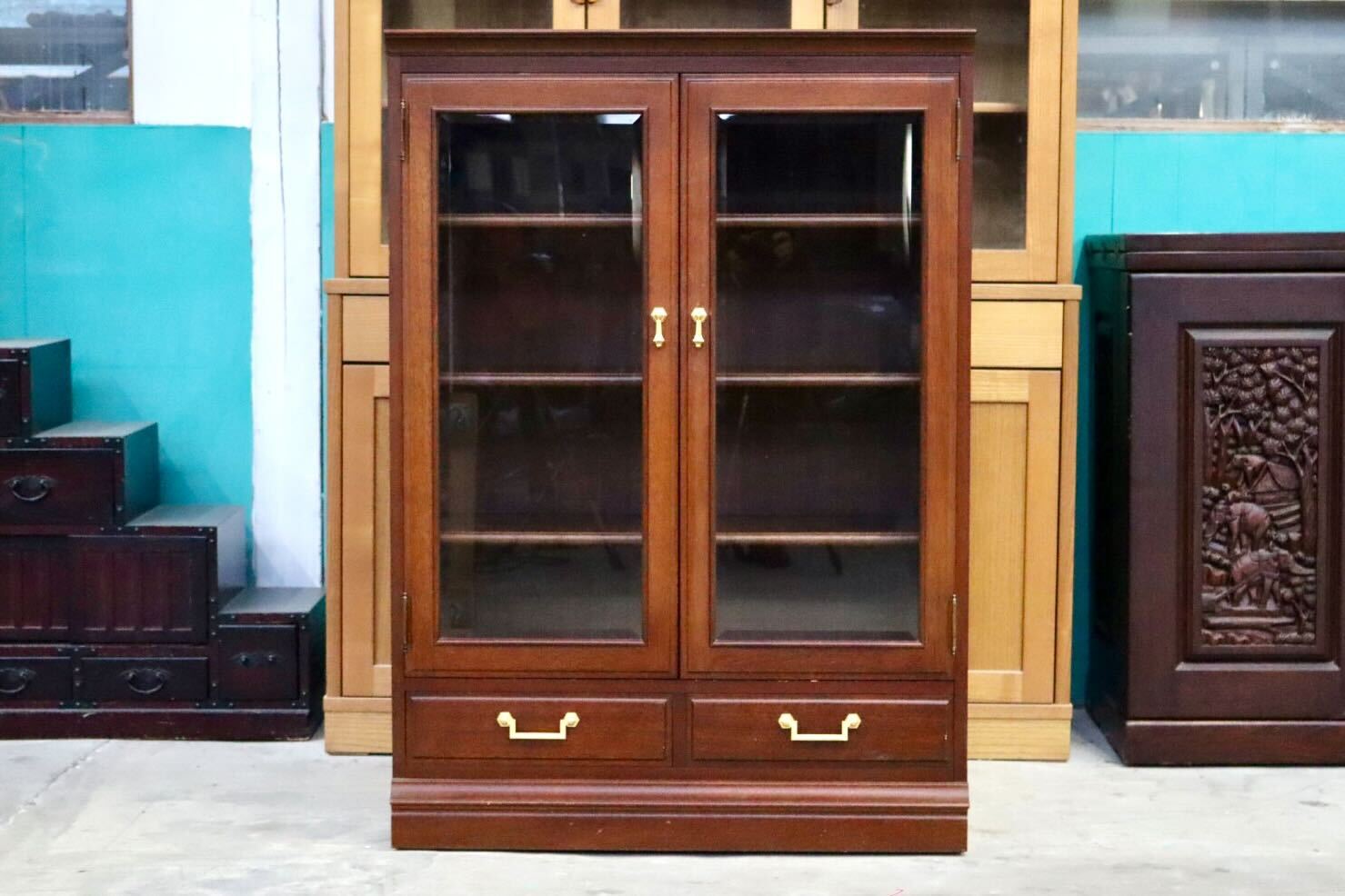 GMIK697A○maruni / マルニ 地中海 キャビネット ミドルボード リビングボード サイドボード ガラスキャビネット クラシック モダン