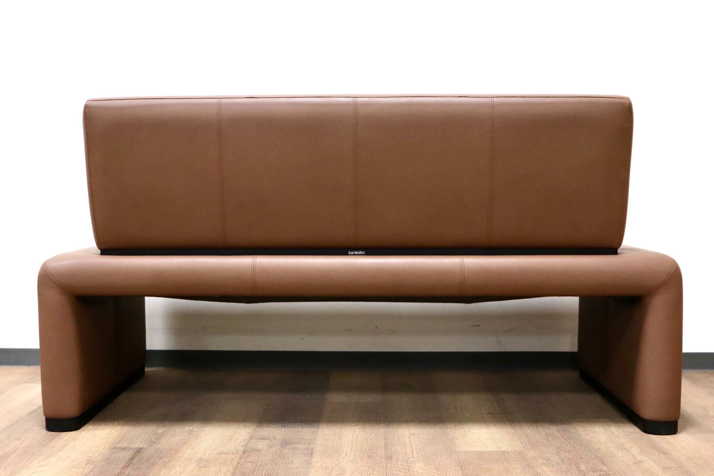 GMGS270○karimoku / カリモク 2人掛けソファ ラブソファ ダイニングベンチ ロビー ラウンジ 待合室 合皮 ブラウン モダン 国産家具 美品