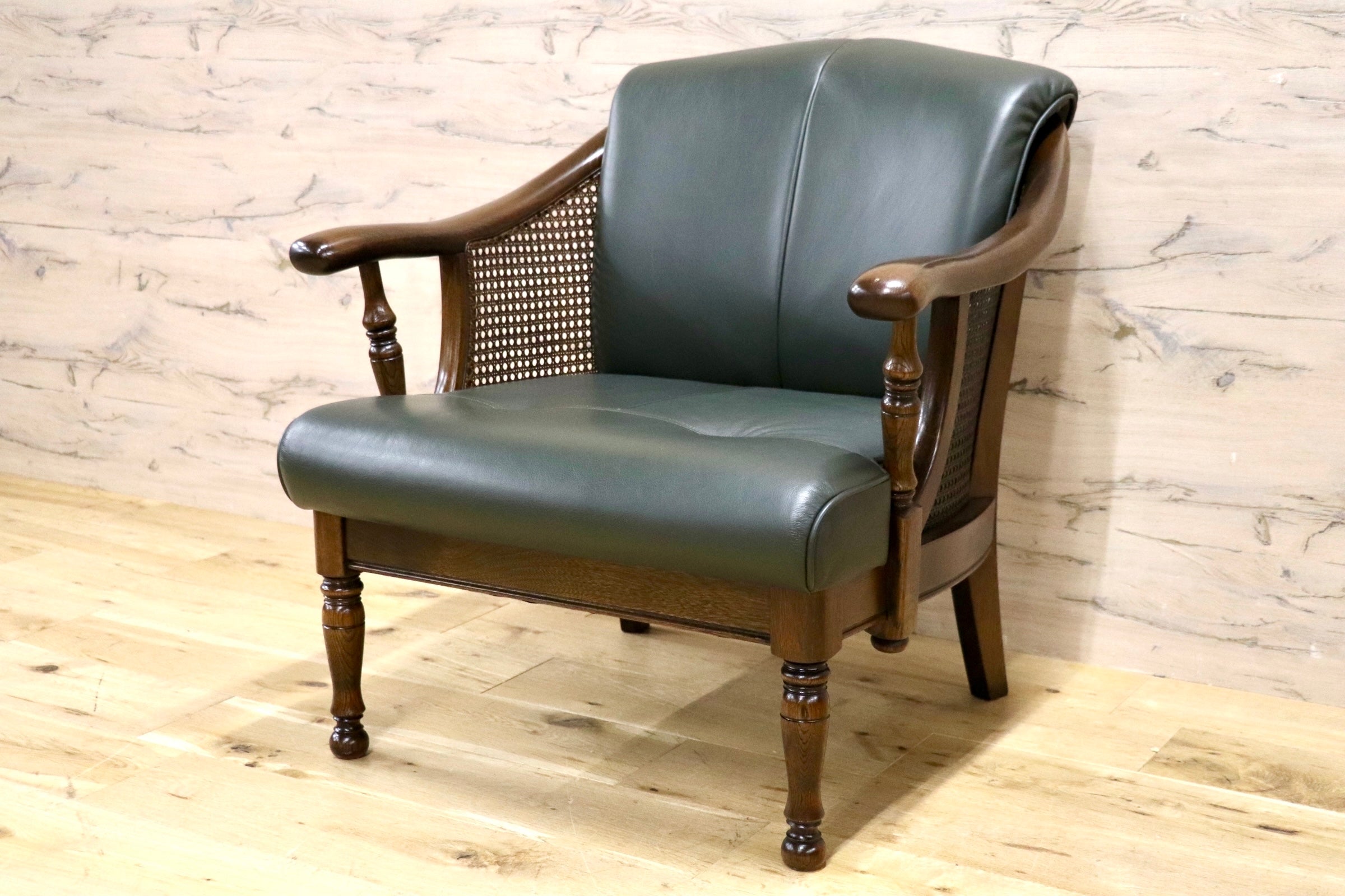 GMJS115○karimoku / カリモク GRAND COLONIAL York Town 1人掛けソファ シングルソファ アームチェア 本革 クラシック グリーン