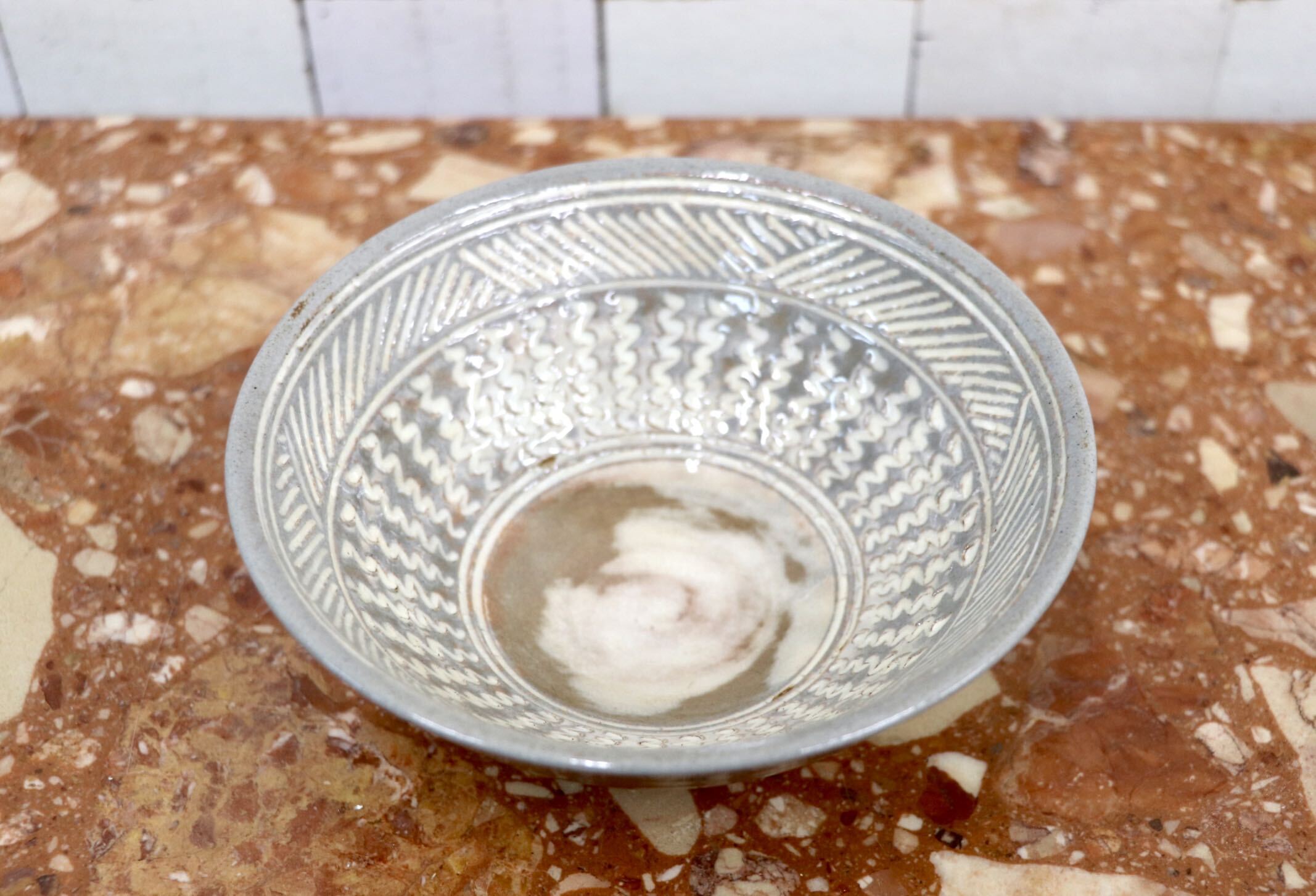 三島茶碗「河合瑞豊」京焼 清水焼 茶道具 抹茶茶碗 共箱 GMJK371BA〇京焼 三島茶碗 河合瑞豊 茶道具 抹茶碗 陶印 三島手 印花文