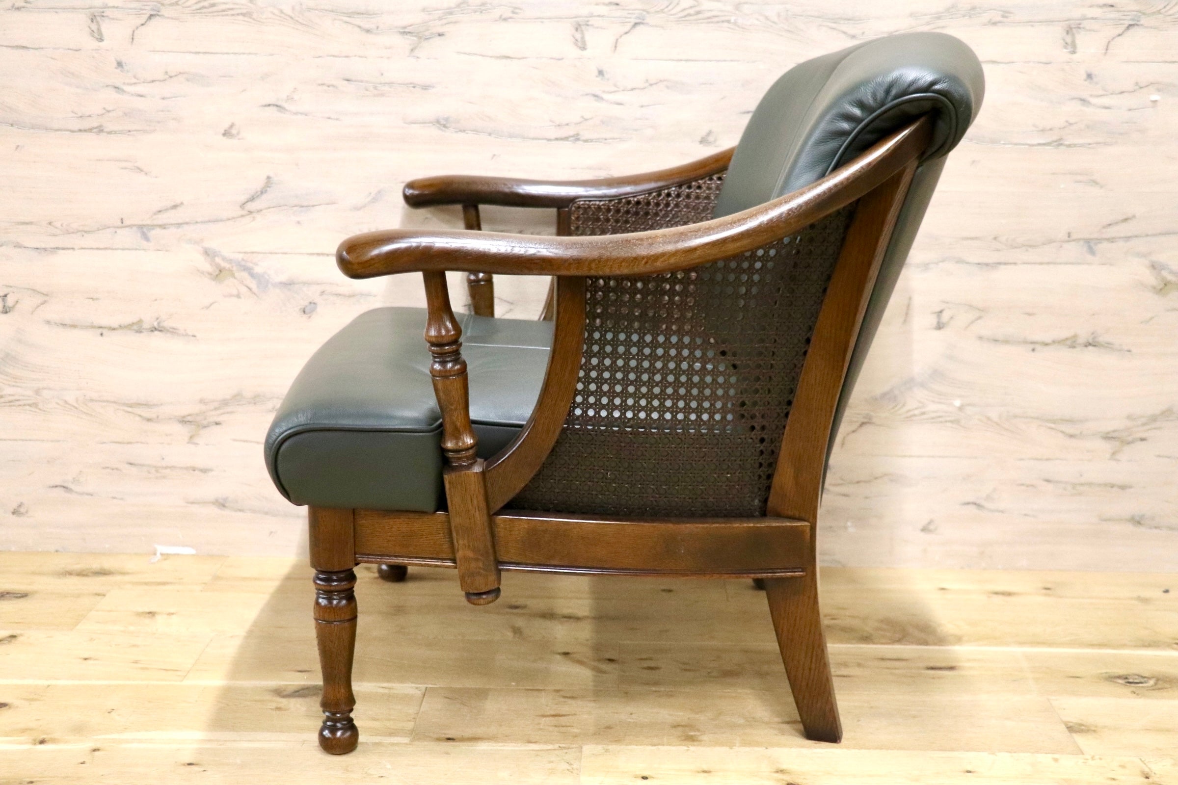 GMJS115○karimoku / カリモク GRAND COLONIAL York Town 1人掛けソファ シングルソファ アームチェア 本革 クラシック グリーン