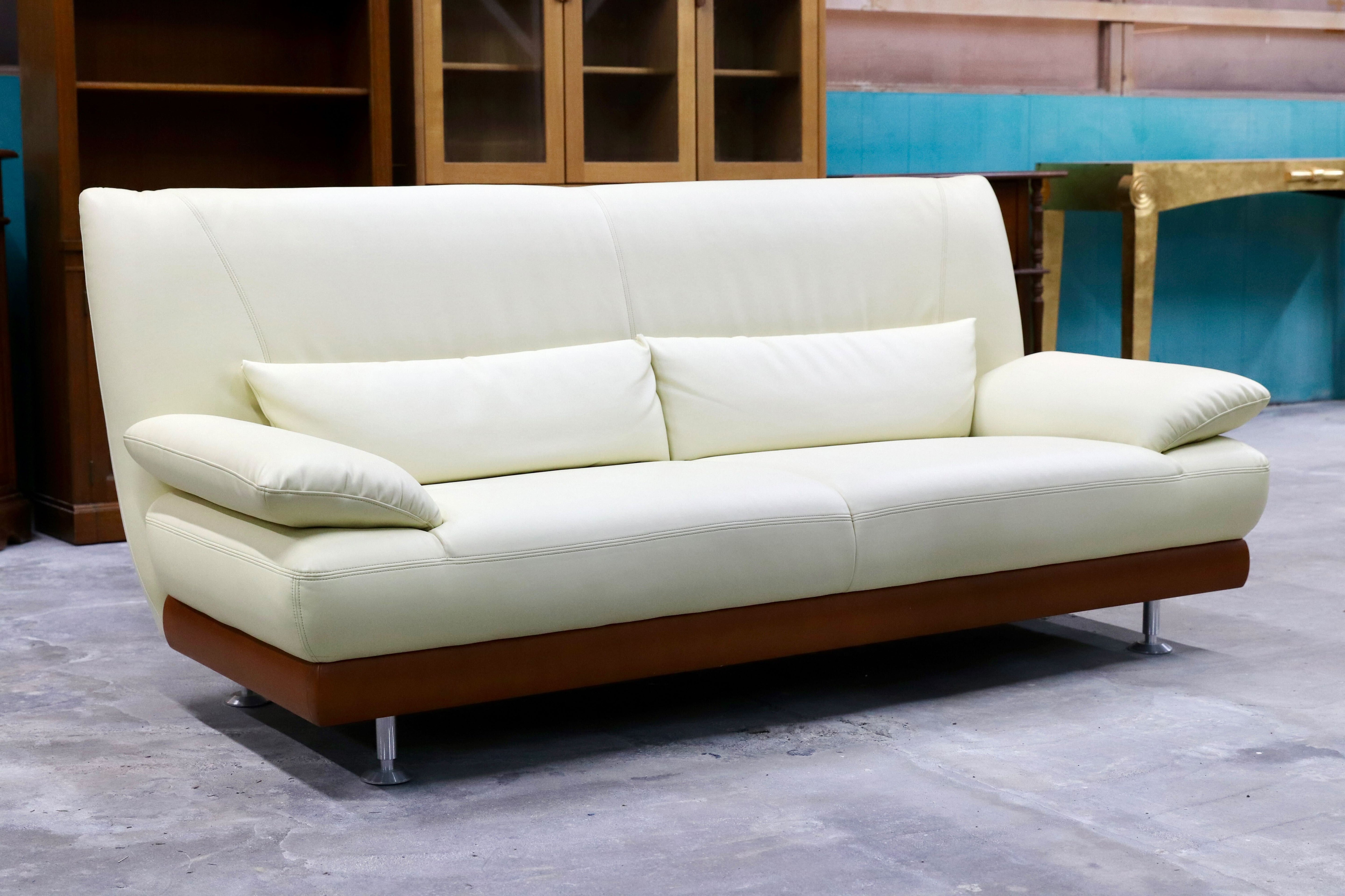 GMHK799○ASAHI / アサヒ SEATLE シアトル 2人掛けソファ ラブソファ ベージュ アイボリー ソフトレザー 合皮 長椅子