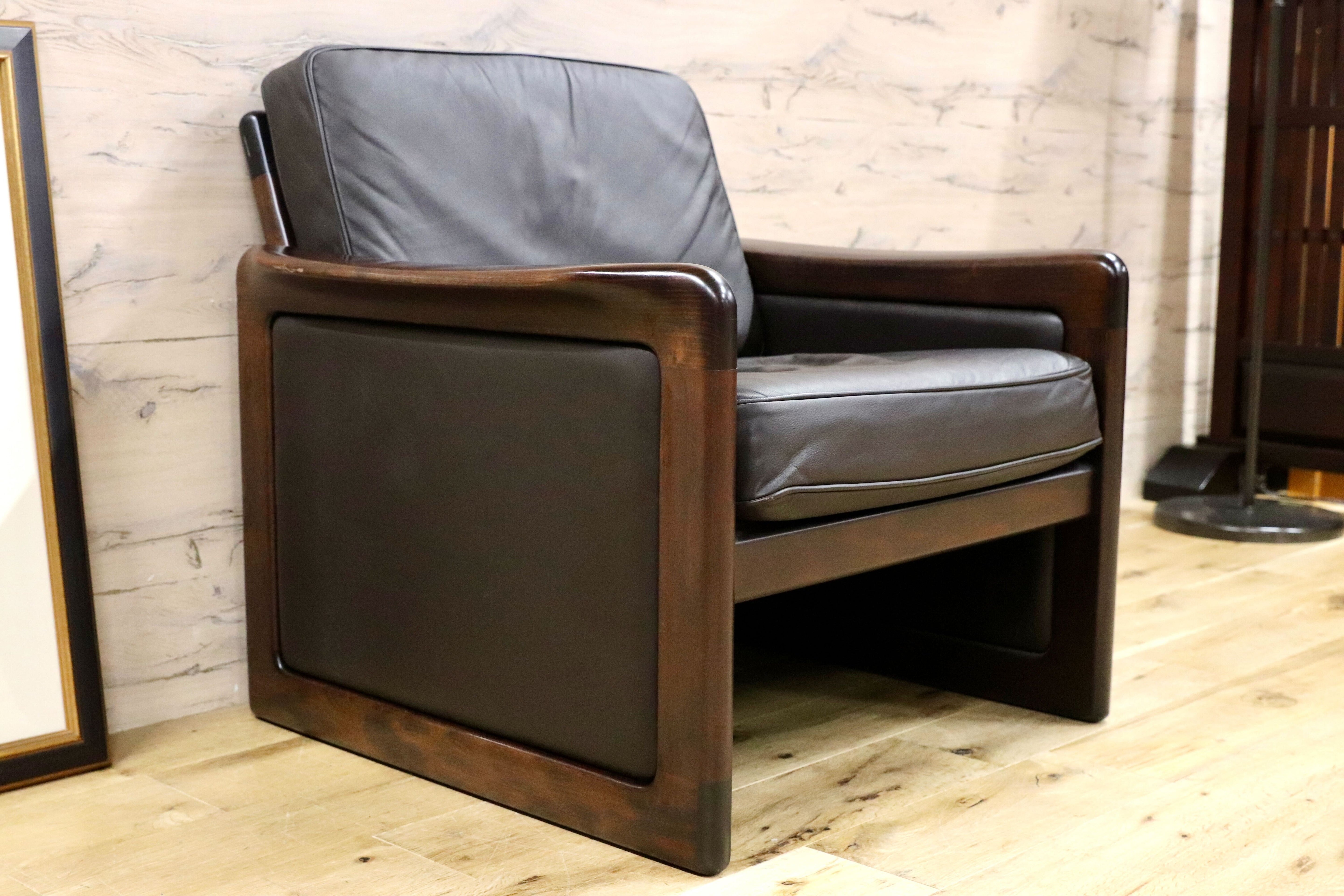 GMGK517A○Dyrlund / デューロン 1人掛けソファ シングルソファ 椅子 北欧 デンマーク ローズウッド 本革 希少 ヴィンテージ 約40万