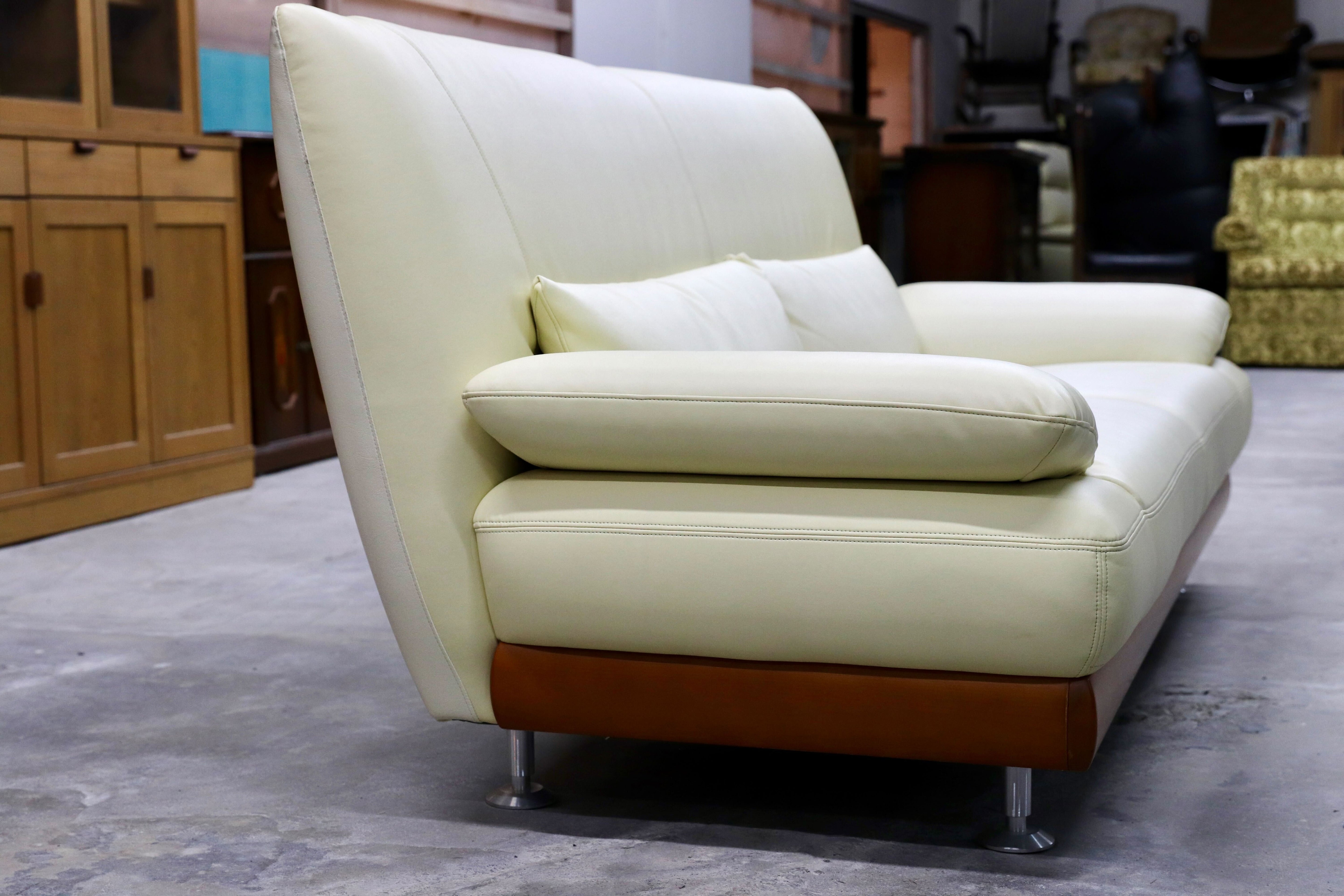 GMHK799○ASAHI / アサヒ SEATLE シアトル 2人掛けソファ ラブソファ ベージュ アイボリー ソフトレザー 合皮 長椅子