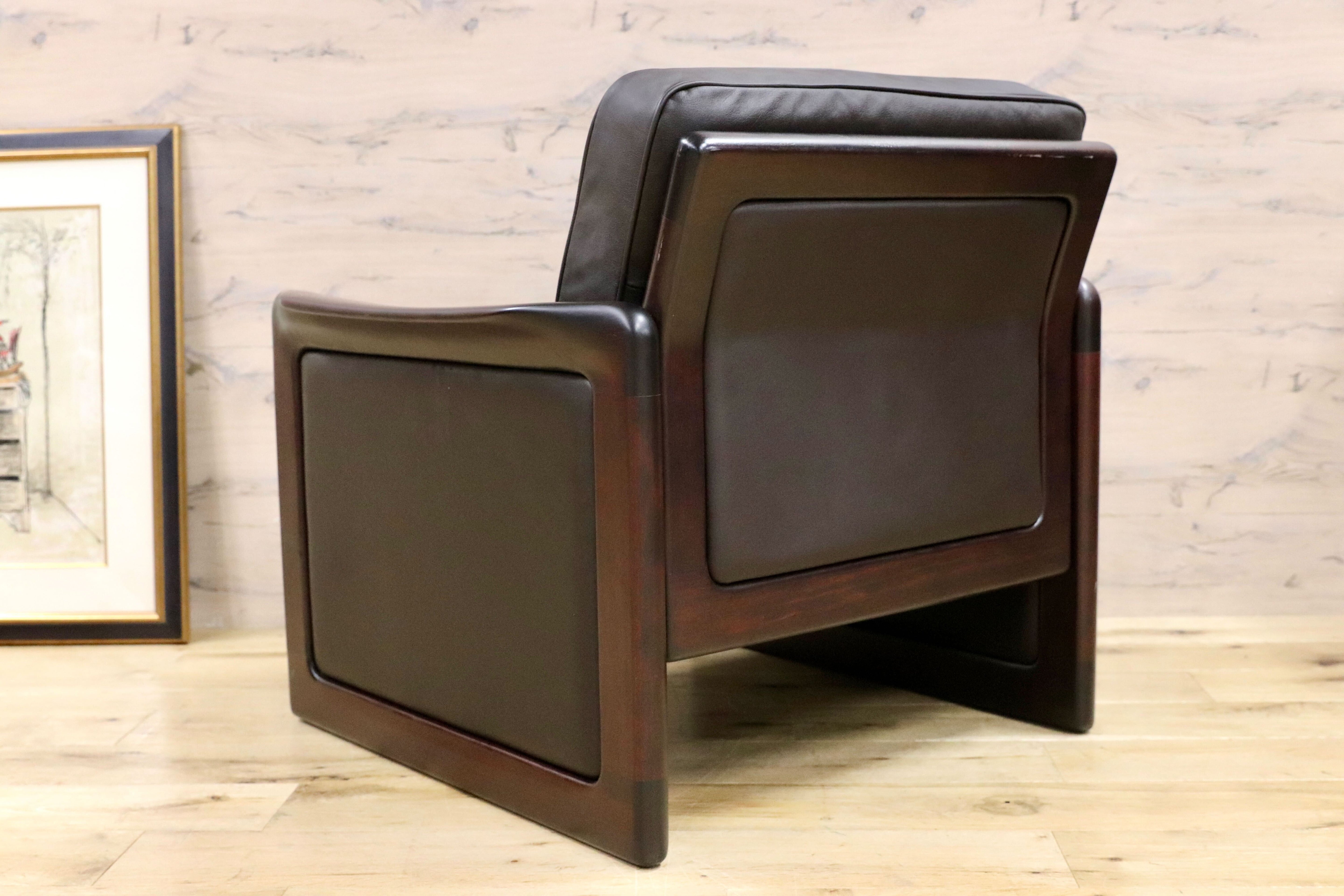 GMGK517A○Dyrlund / デューロン 1人掛けソファ シングルソファ 椅子 北欧 デンマーク ローズウッド 本革 希少 ヴィンテージ 約40万