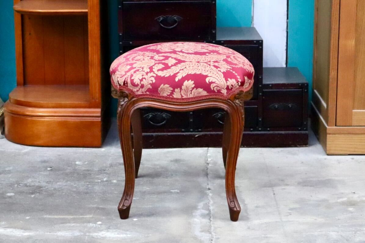 GMIK720B○イタリア製 オットマン スツール ファブリック 金華山 ロココ調 彫刻 ヨーロピアン クラシック エレガント