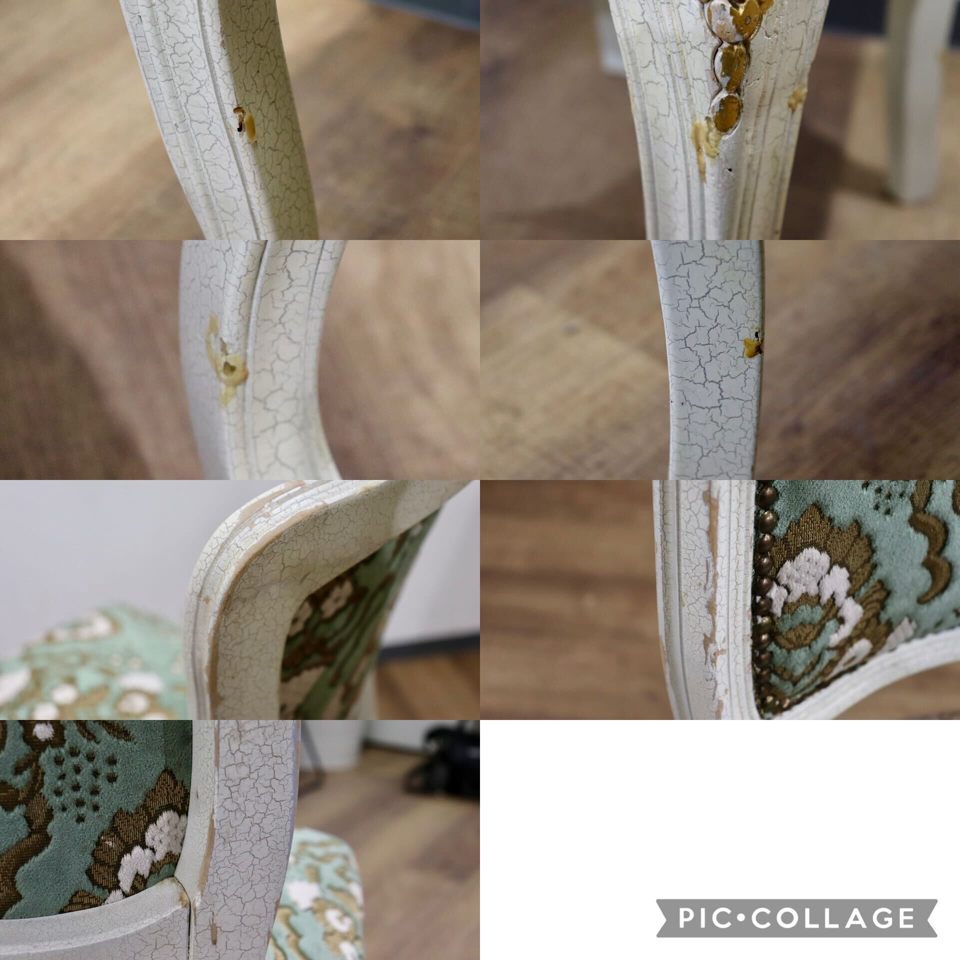 GMHS421B○西洋 アンティーク ダイニングチェア 椅子 猫脚 鋲打 彫刻 ファブリック ロココ調 姫系 シャビーシック エレガント クラシック