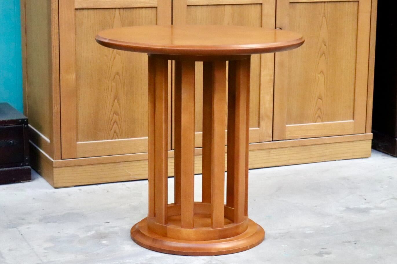 GMIS402○クラレインテリア クラビアン サイドテーブル 花台 丸テーブル ラウンドテーブル 机 無垢材 北海道民芸家具 国産家具