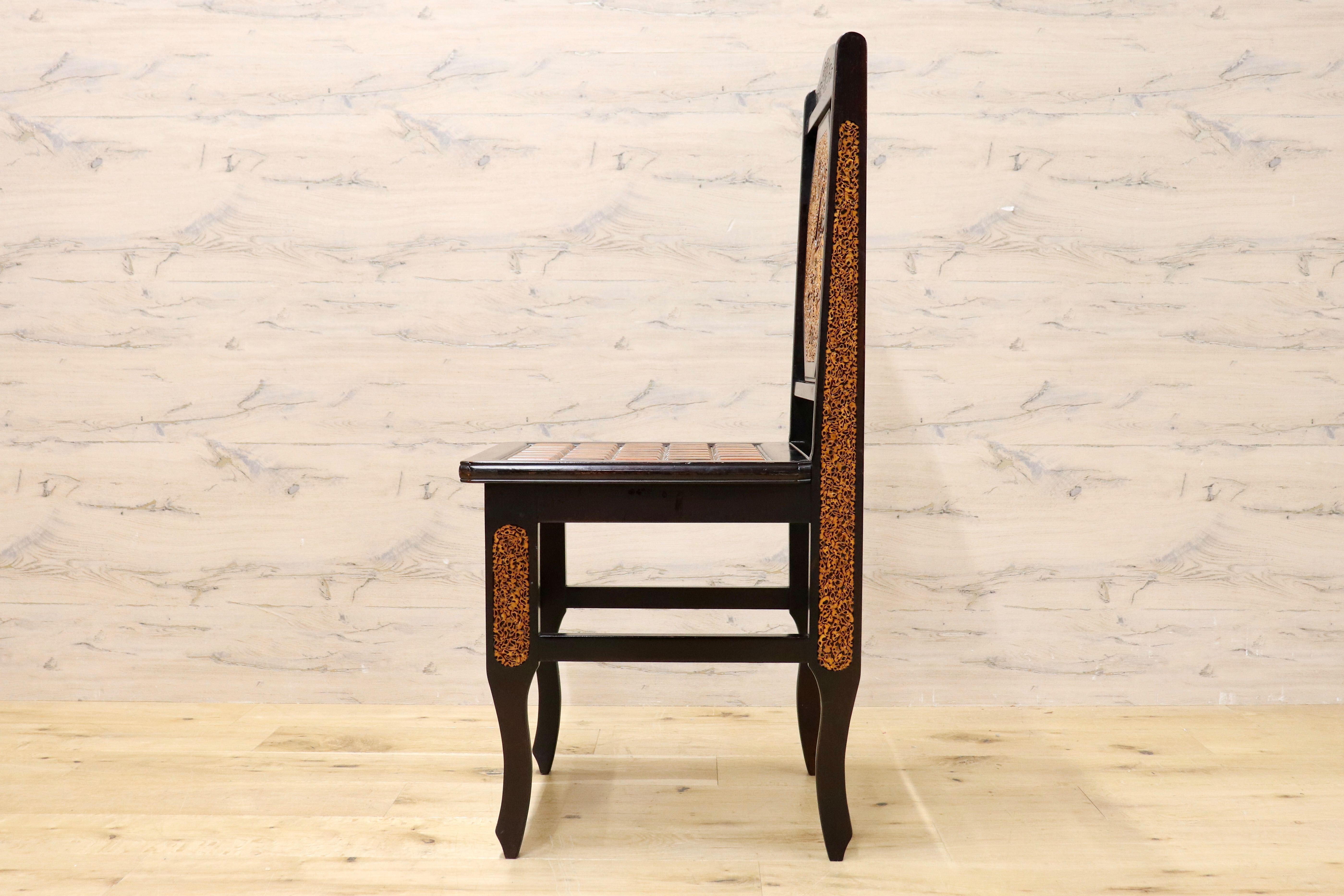 GMIK830C○最高級 中国美術 ダイニングチェア 椅子 チェア 唐木 和モダン アンティーク 綿密細工 稀少