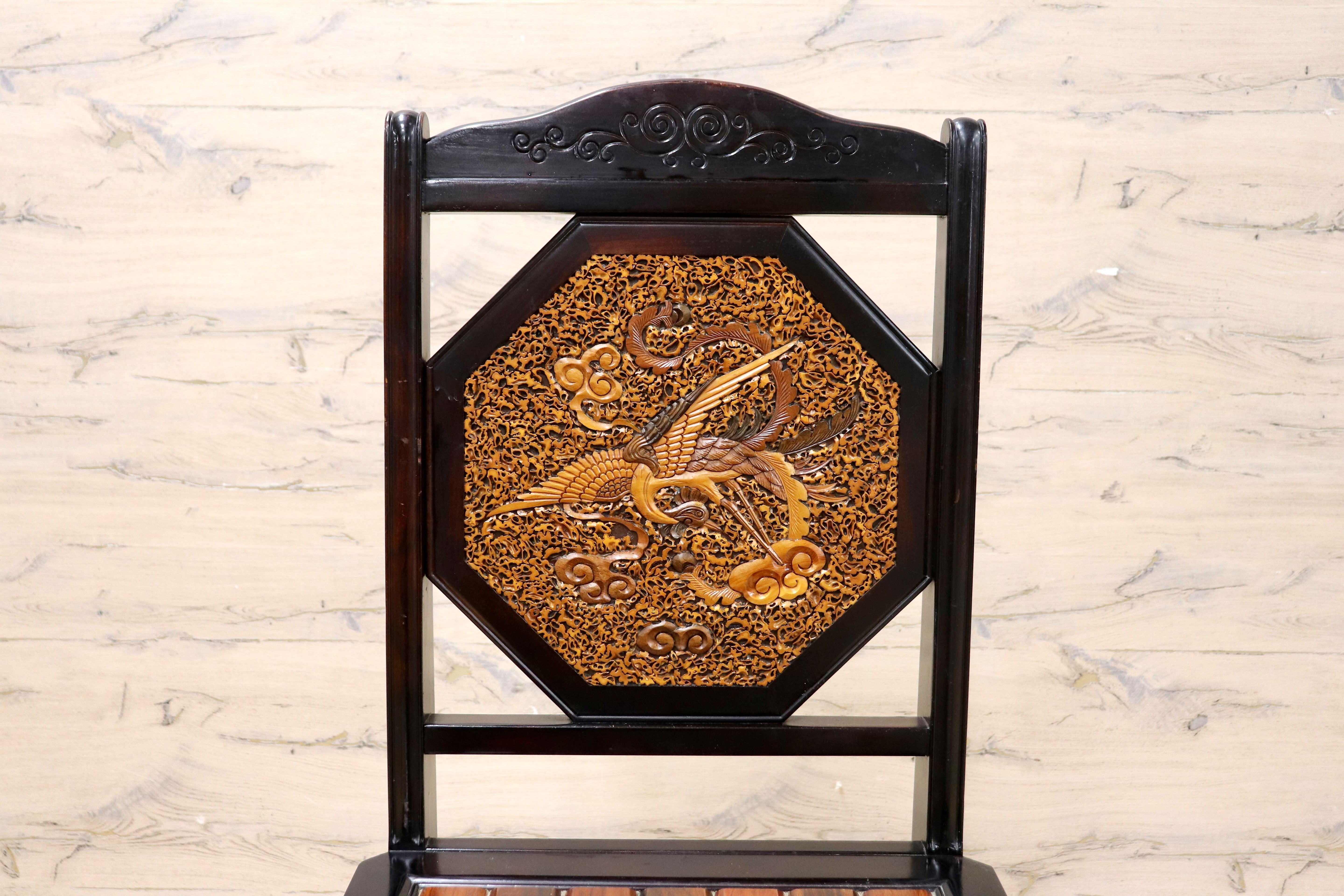 GMIK830C○最高級 中国美術 ダイニングチェア 椅子 チェア 唐木 和モダン アンティーク 綿密細工 稀少