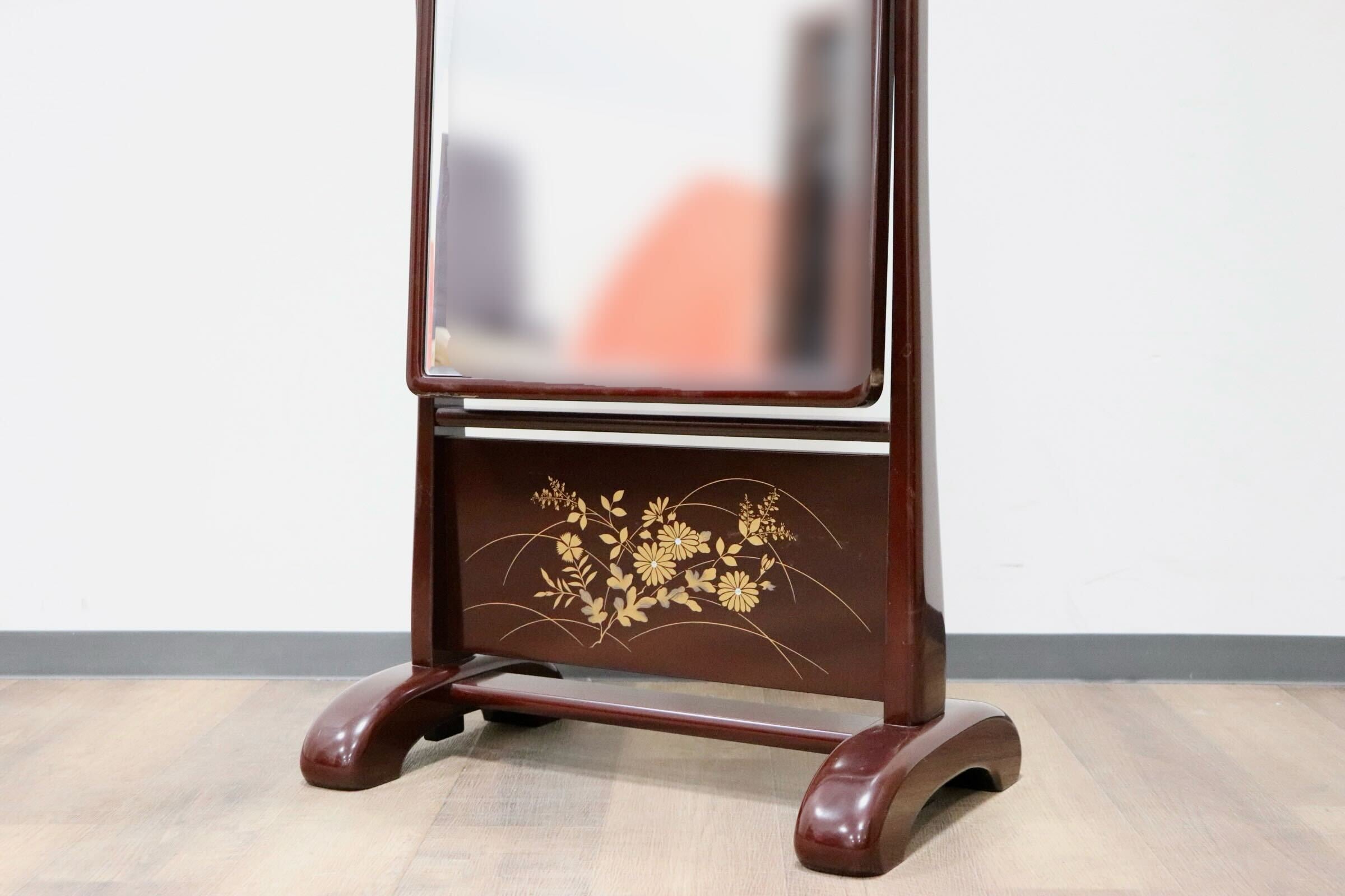 GMGF122○MATSUSO / 松創 秋草は溜 橘型 全身鏡 姿見 スタンドミラー 漆塗り 和モダン 府中家具 IDC大塚家具 定価約80万 展示品