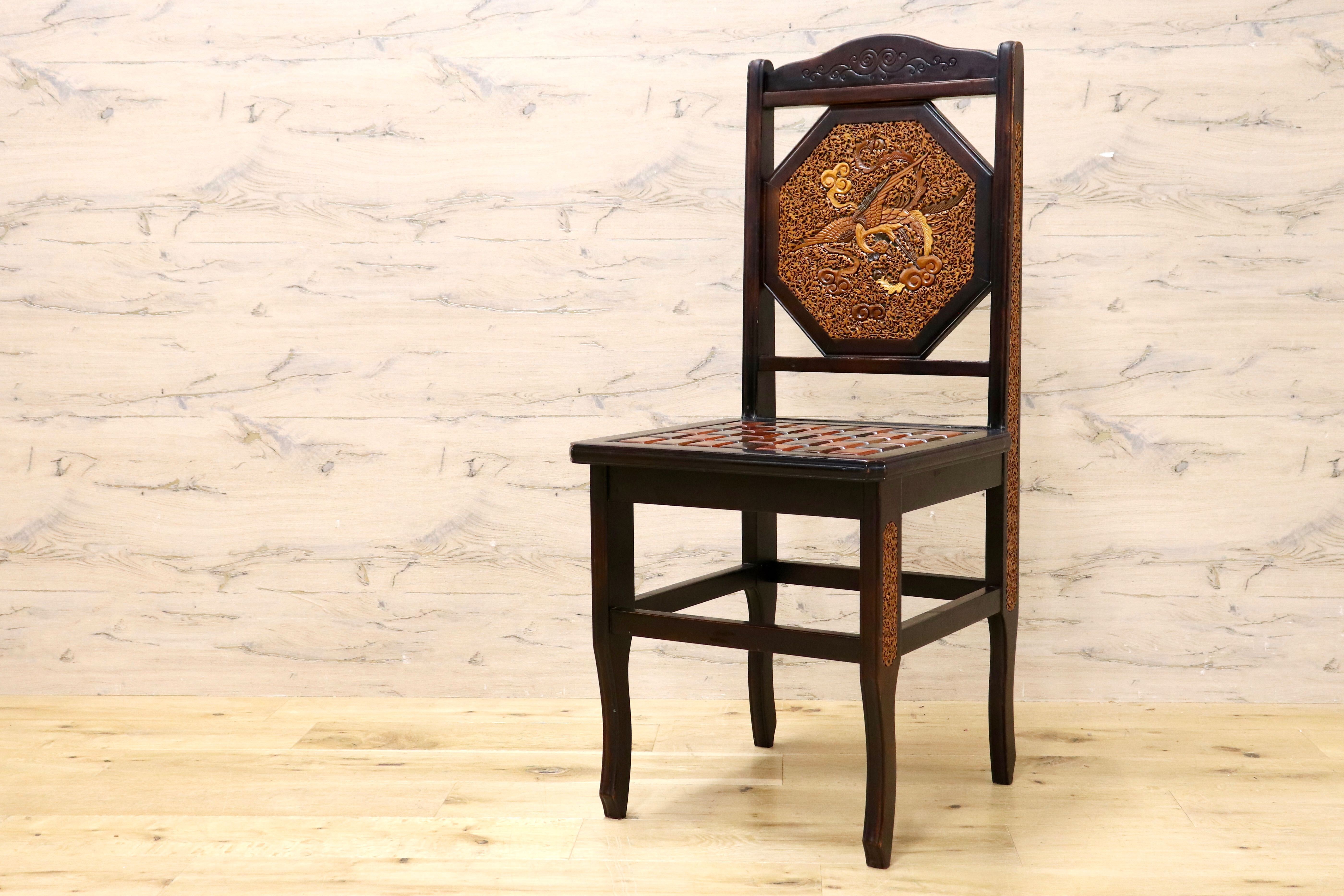 GMIK830D○最高級 中国美術 ダイニングチェア 椅子 チェア 唐木 和モダン アンティーク 綿密細工 稀少