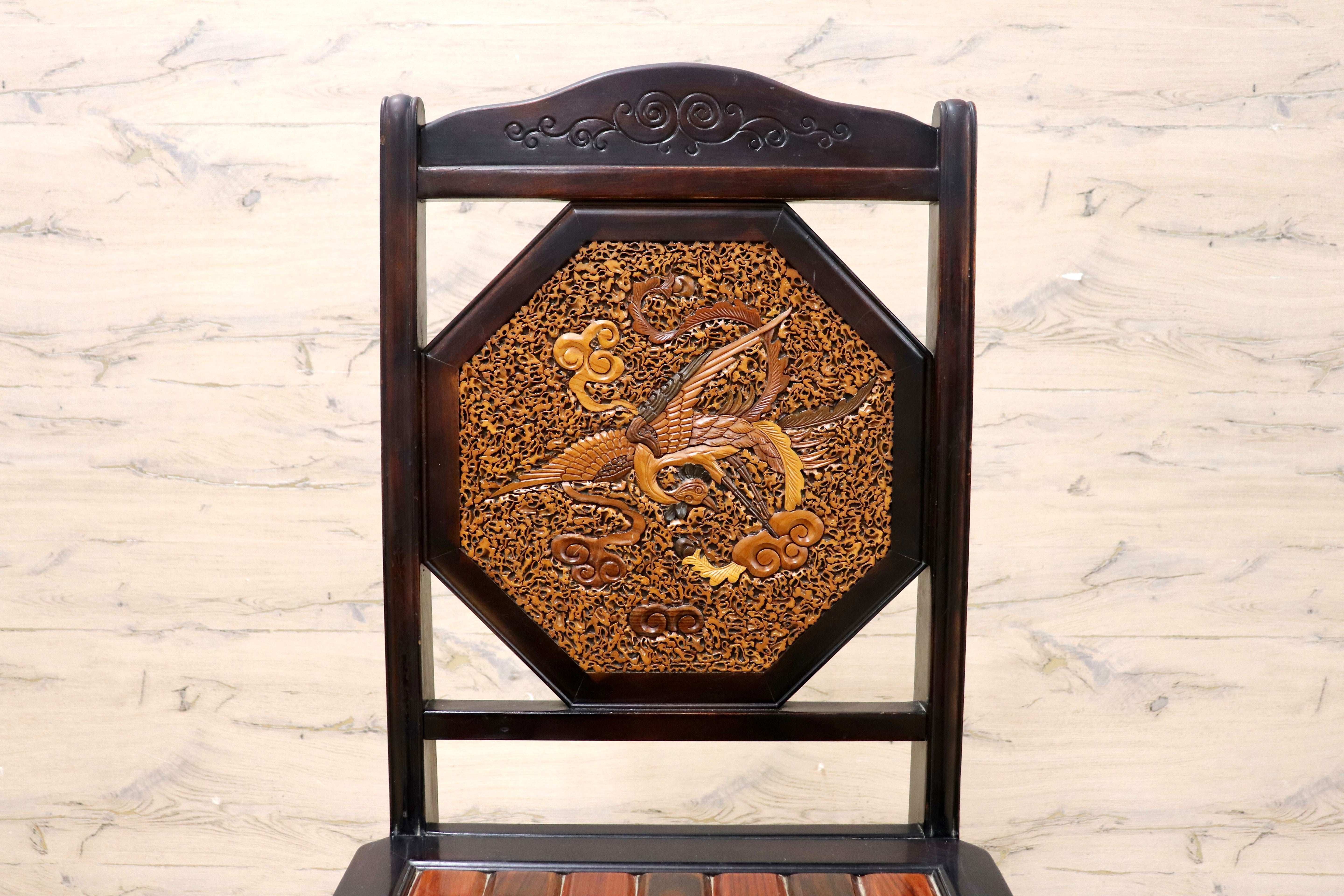 GMIK830D○最高級 中国美術 ダイニングチェア 椅子 チェア 唐木 和モダン アンティーク 綿密細工 稀少