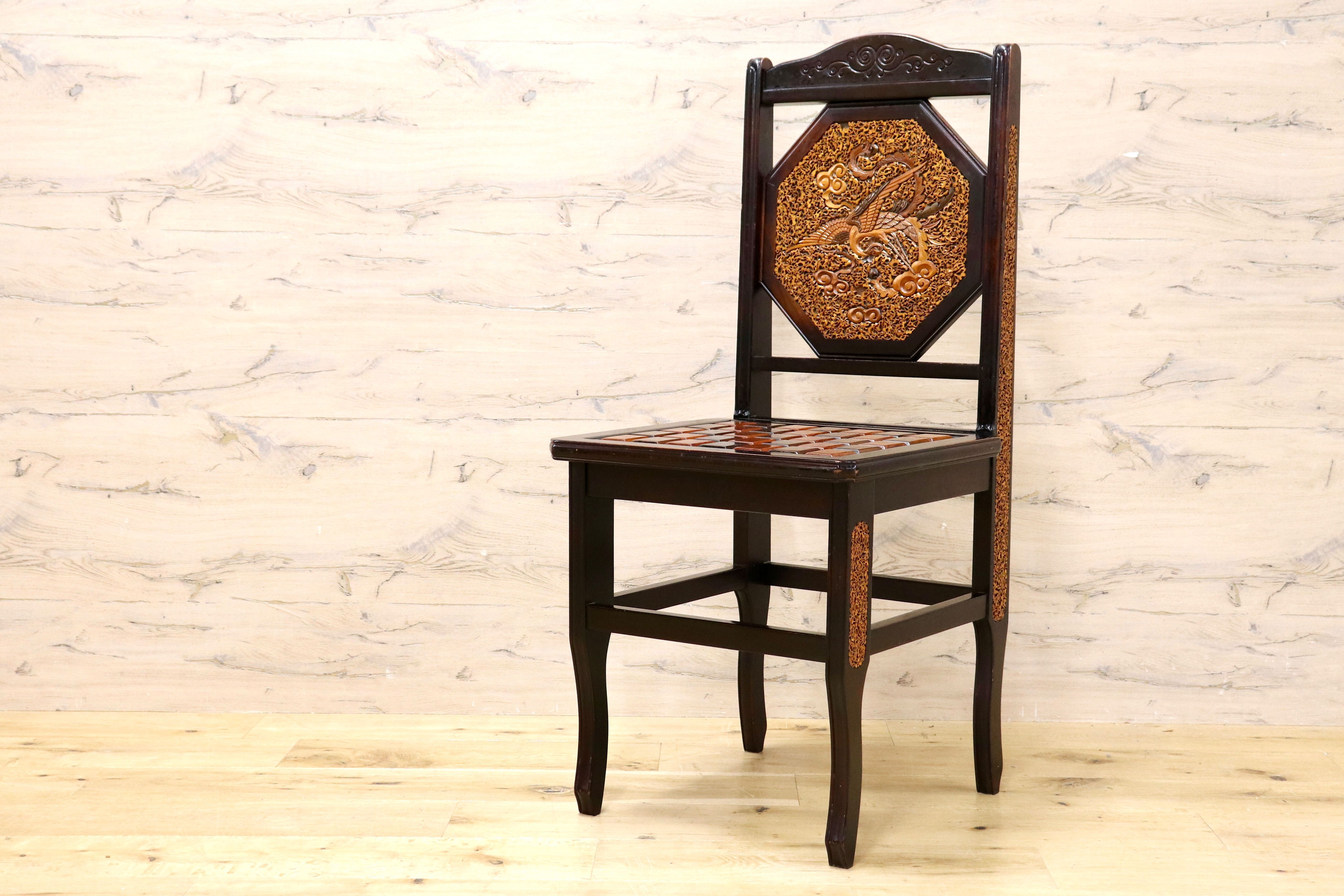 GMIK830E○最高級 中国美術 ダイニングチェア 椅子 チェア 唐木 和モダン アンティーク 綿密細工 稀少