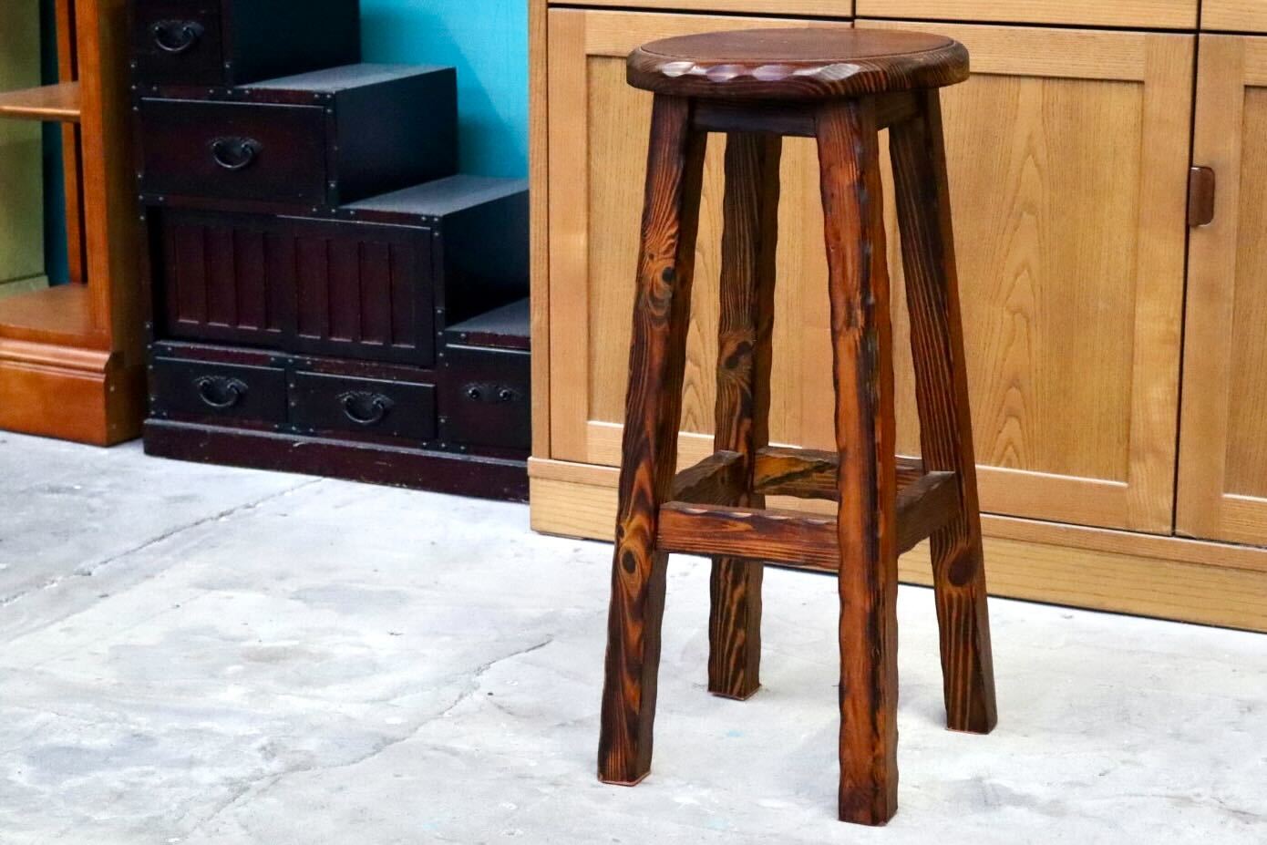 GMIS400B○スツール ハイチェア カウンターチェア 椅子 花台 木製 無垢材 キッチン カントリー ヴィンテージ