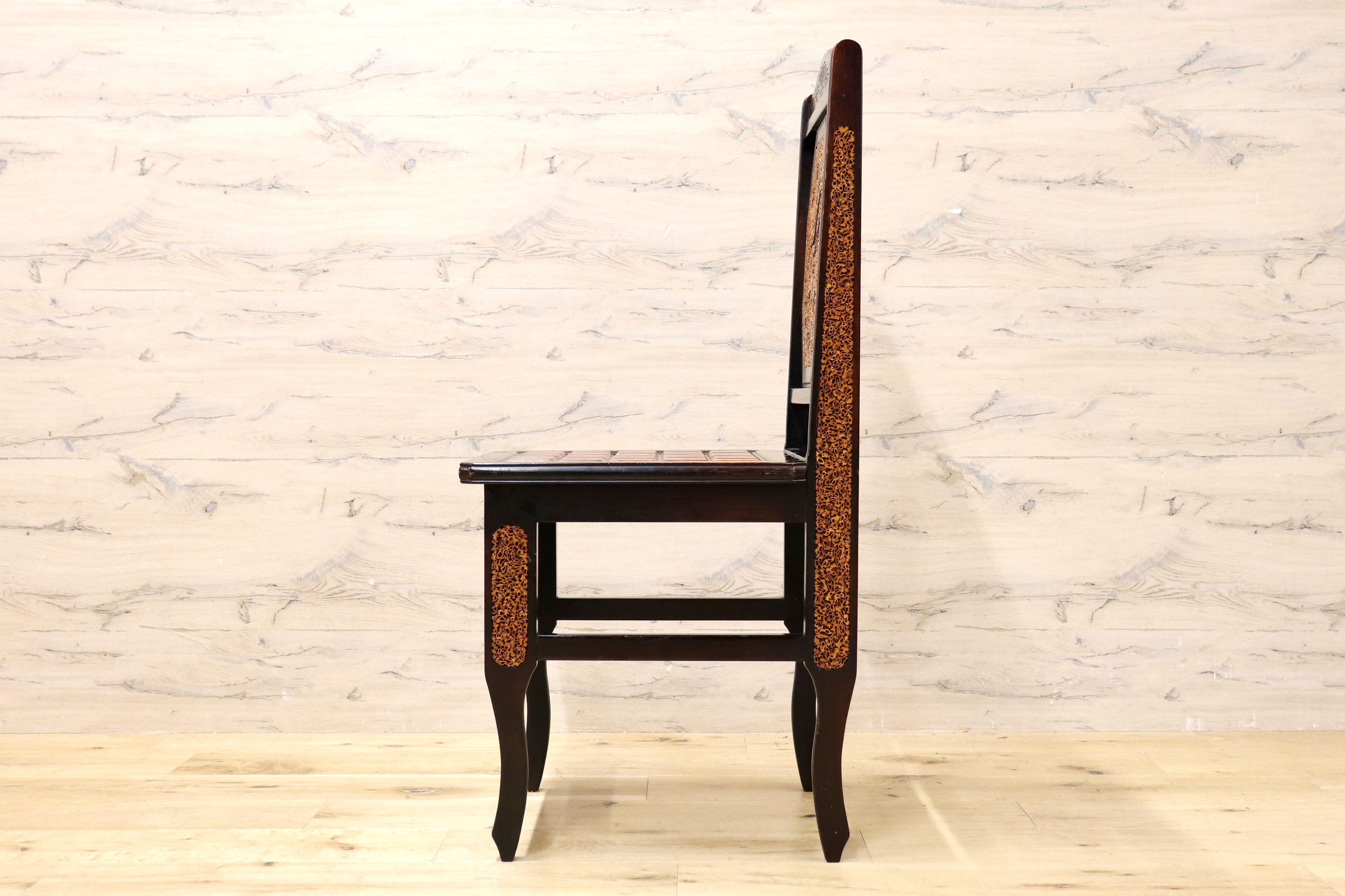 GMIK830E○最高級 中国美術 ダイニングチェア 椅子 チェア 唐木 和モダン アンティーク 綿密細工 稀少