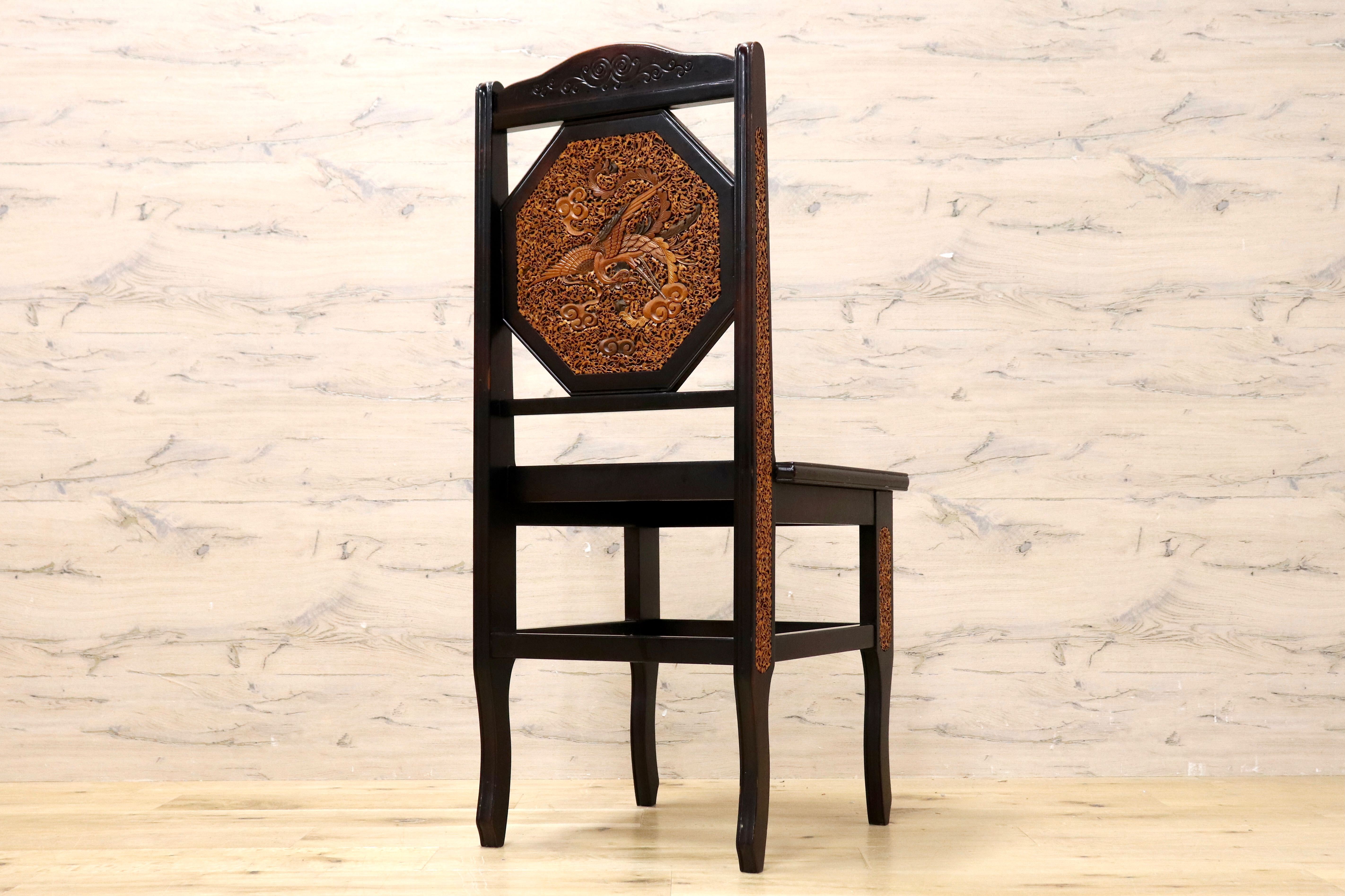 GMIK830E○最高級 中国美術 ダイニングチェア 椅子 チェア 唐木 和モダン アンティーク 綿密細工 稀少