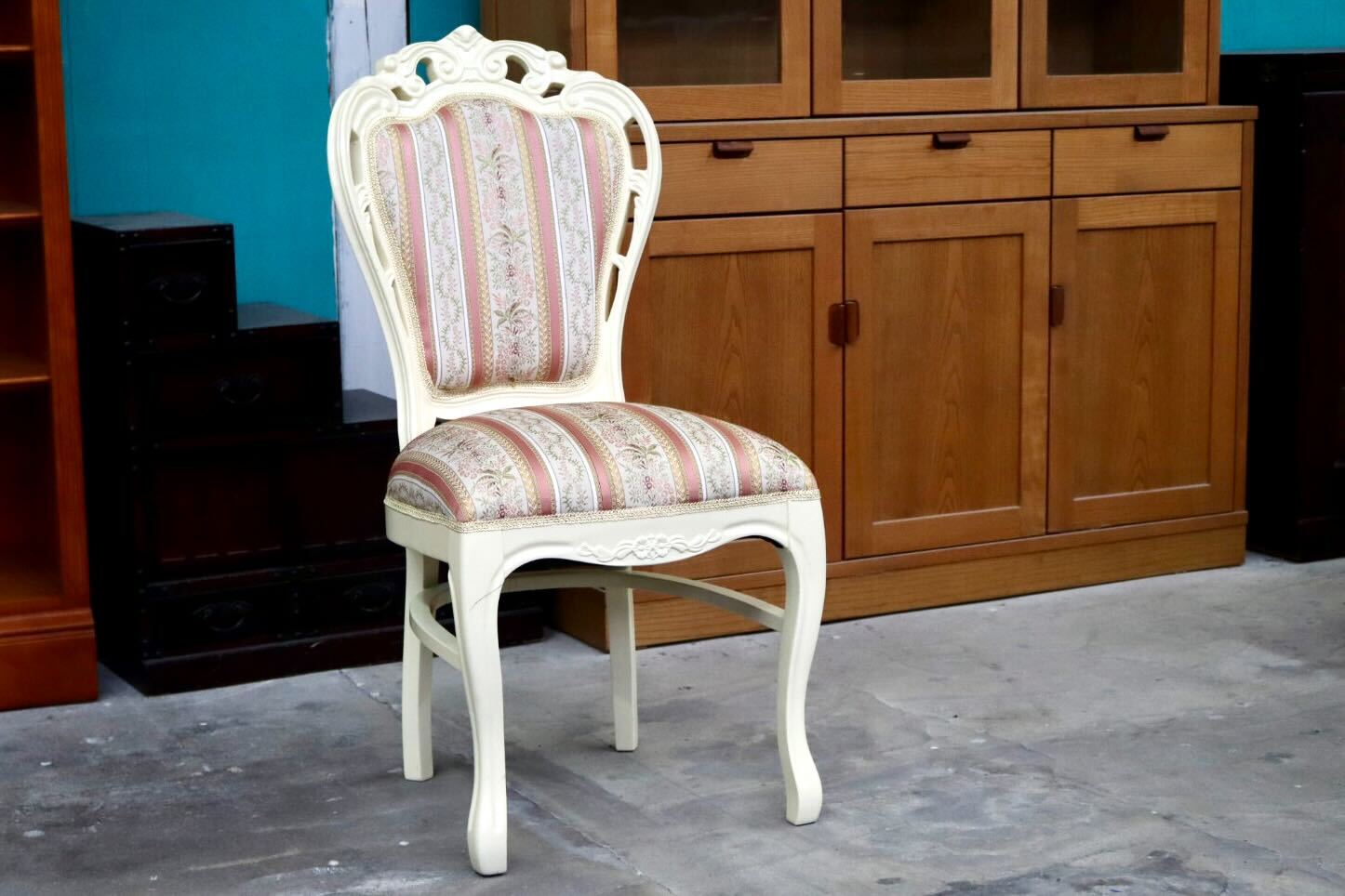 GMIS418○ダイニングチェア アームレスチェア 椅子 木製 ファブリック ドレッサー 猫脚 ヨーロピアン ロココ アンティーク調