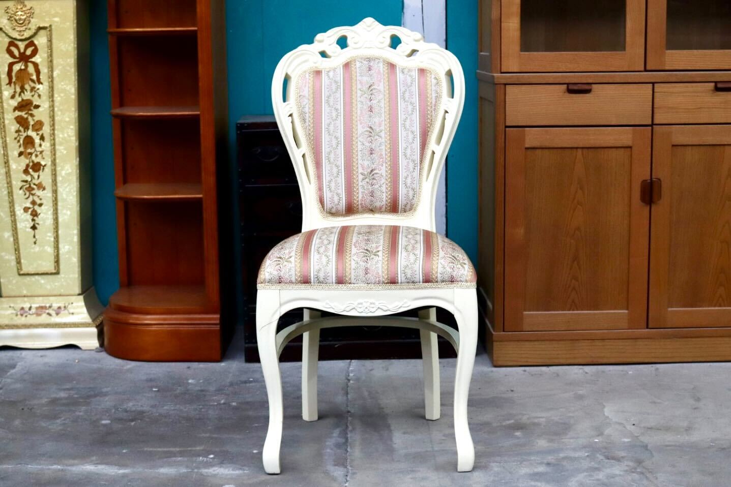 GMIS418○ダイニングチェア アームレスチェア 椅子 木製 ファブリック ドレッサー 猫脚 ヨーロピアン ロココ アンティーク調