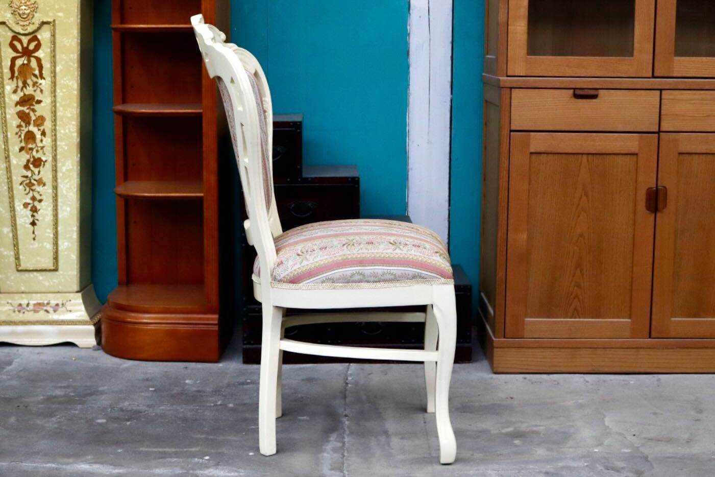 GMIS418○ダイニングチェア アームレスチェア 椅子 木製 ファブリック ドレッサー 猫脚 ヨーロピアン ロココ アンティーク調