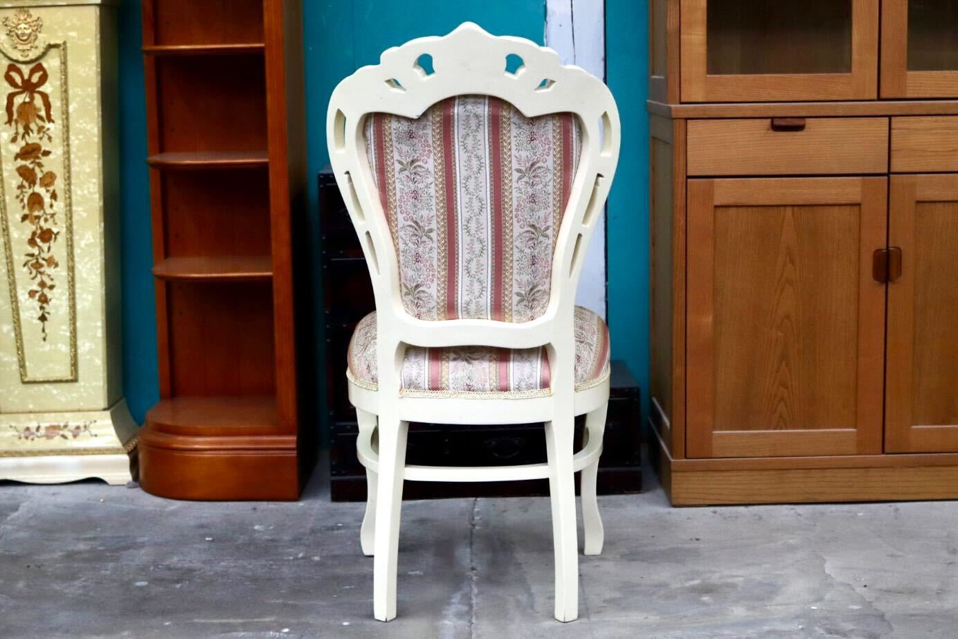 GMIS418○ダイニングチェア アームレスチェア 椅子 木製 ファブリック ドレッサー 猫脚 ヨーロピアン ロココ アンティーク調