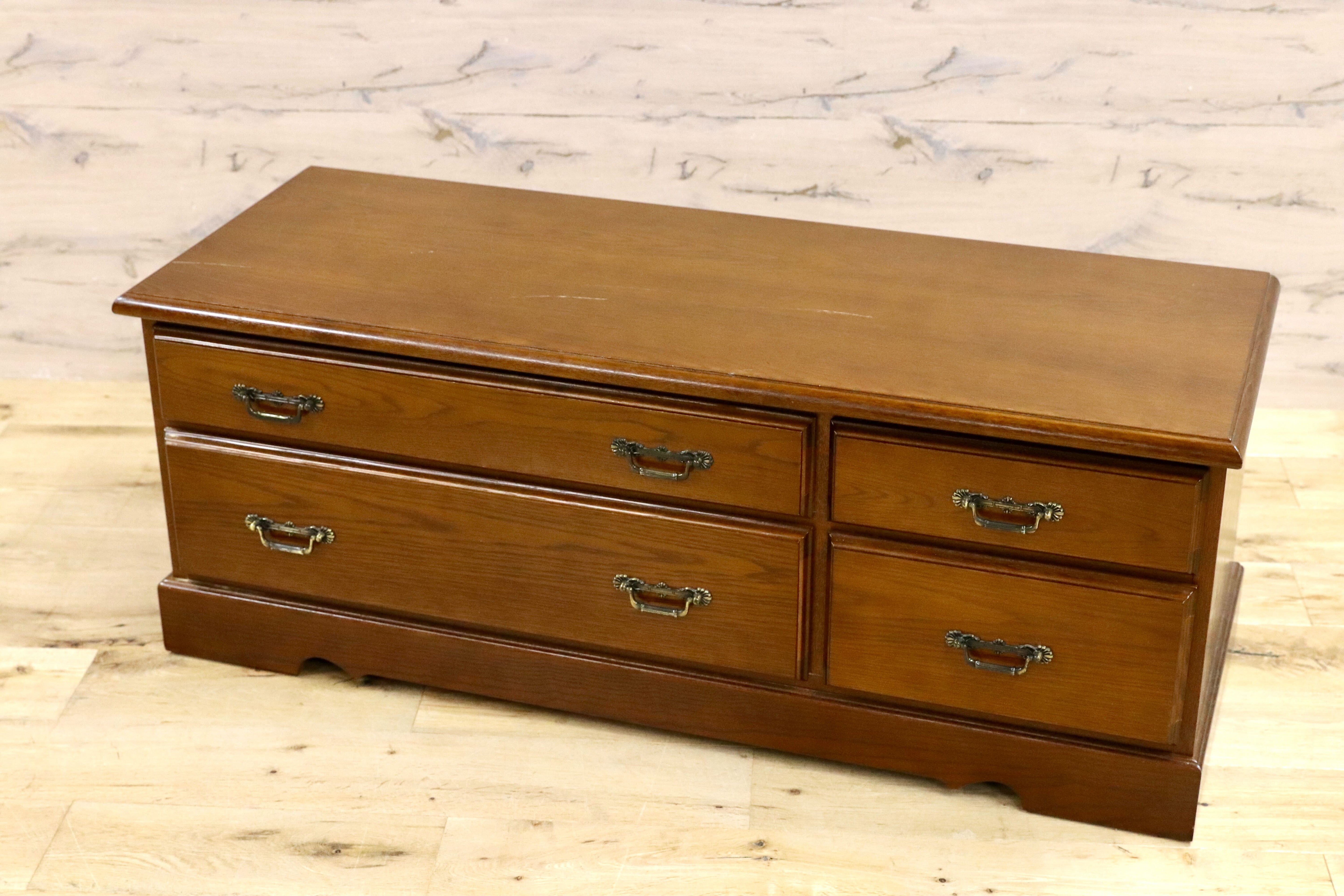 GMIS33○越後民芸家具 ローボード テレビボード チェスト サイドボード 楢材 ブラウン 和家具 レトロ アンティーク