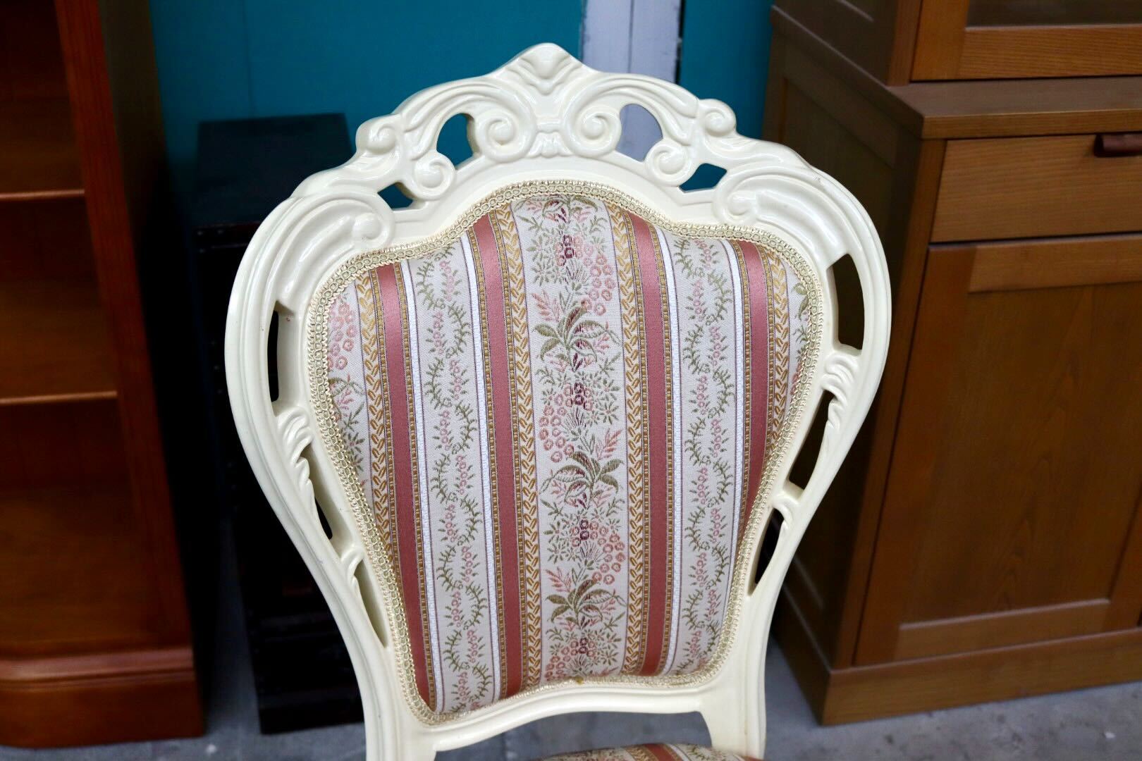 GMIS418○ダイニングチェア アームレスチェア 椅子 木製 ファブリック ドレッサー 猫脚 ヨーロピアン ロココ アンティーク調