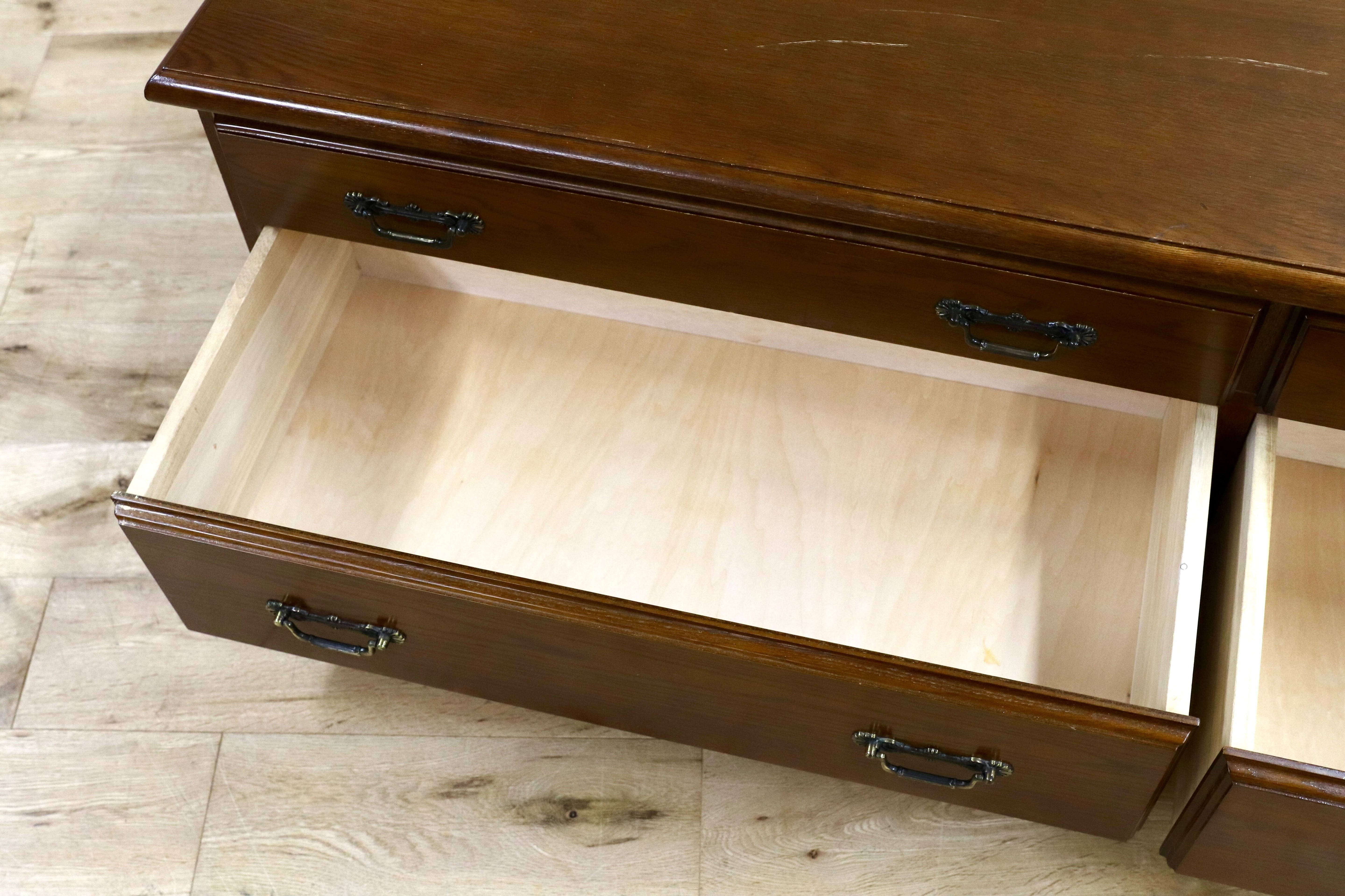 GMIS33○越後民芸家具 ローボード テレビボード チェスト サイドボード 楢材 ブラウン 和家具 レトロ アンティーク