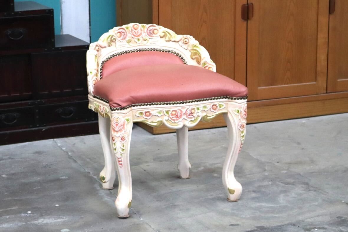 GMIS418B○スツール アームレスチェア 椅子 腰掛 座椅子 猫脚 木製 ドレッサー 玄関 ロココ ヨーロピアン 定価約8.7万